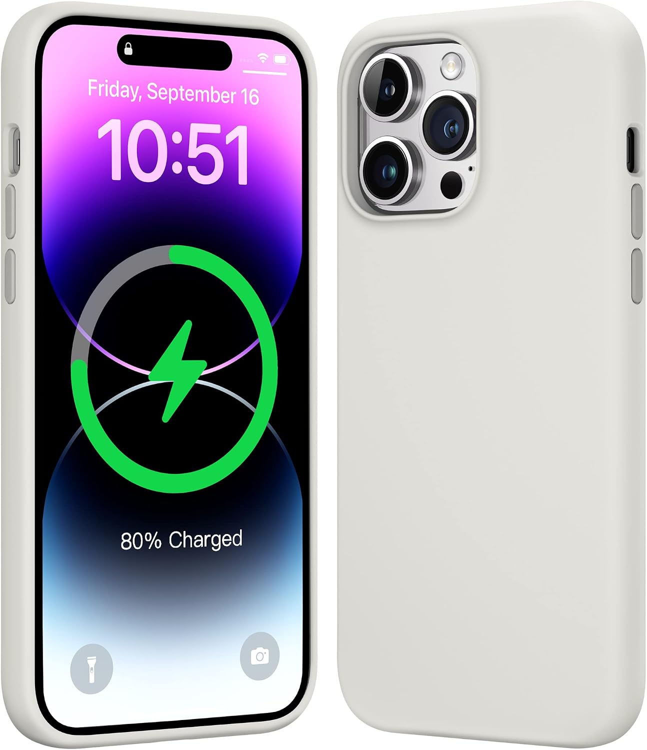 Mkeke for iPhone 14 Pro Case for MagSafe, Soft Silicone Rubber Phone Cases for Apple iPhone 14 Pro with Built-in Magnets and Microfiber Lining for More Protection - White