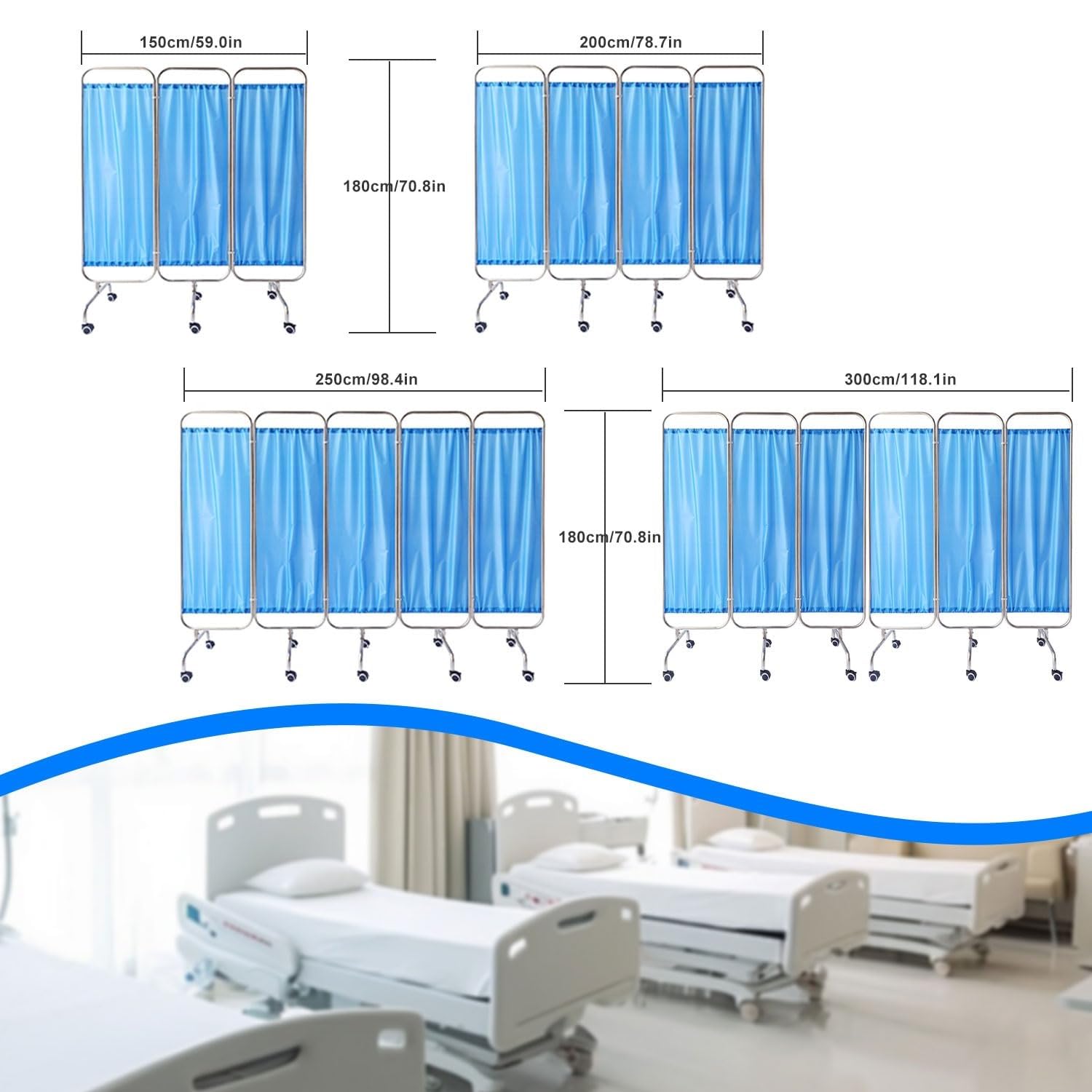 Schermo divisorio Medico per la Privacy, divisorio temporaneo Pieghevole per Ambienti, Schermo divisorio Portatile Pieghevole con Ruote, Portatile per ospedali, cliniche, Centri di Terapia i