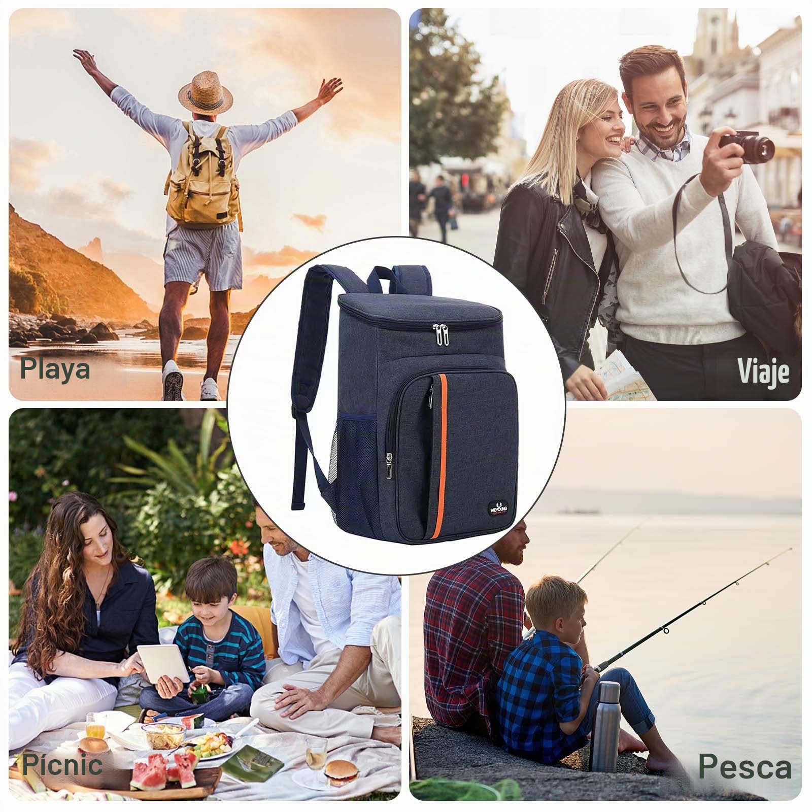 Mochila Nevera Isotérmica 23L - Bolsa Térmica Impermeable Grande para Picnic, Almuerzo, Playa, Camping y Senderismo - Refrigeración (Azul)