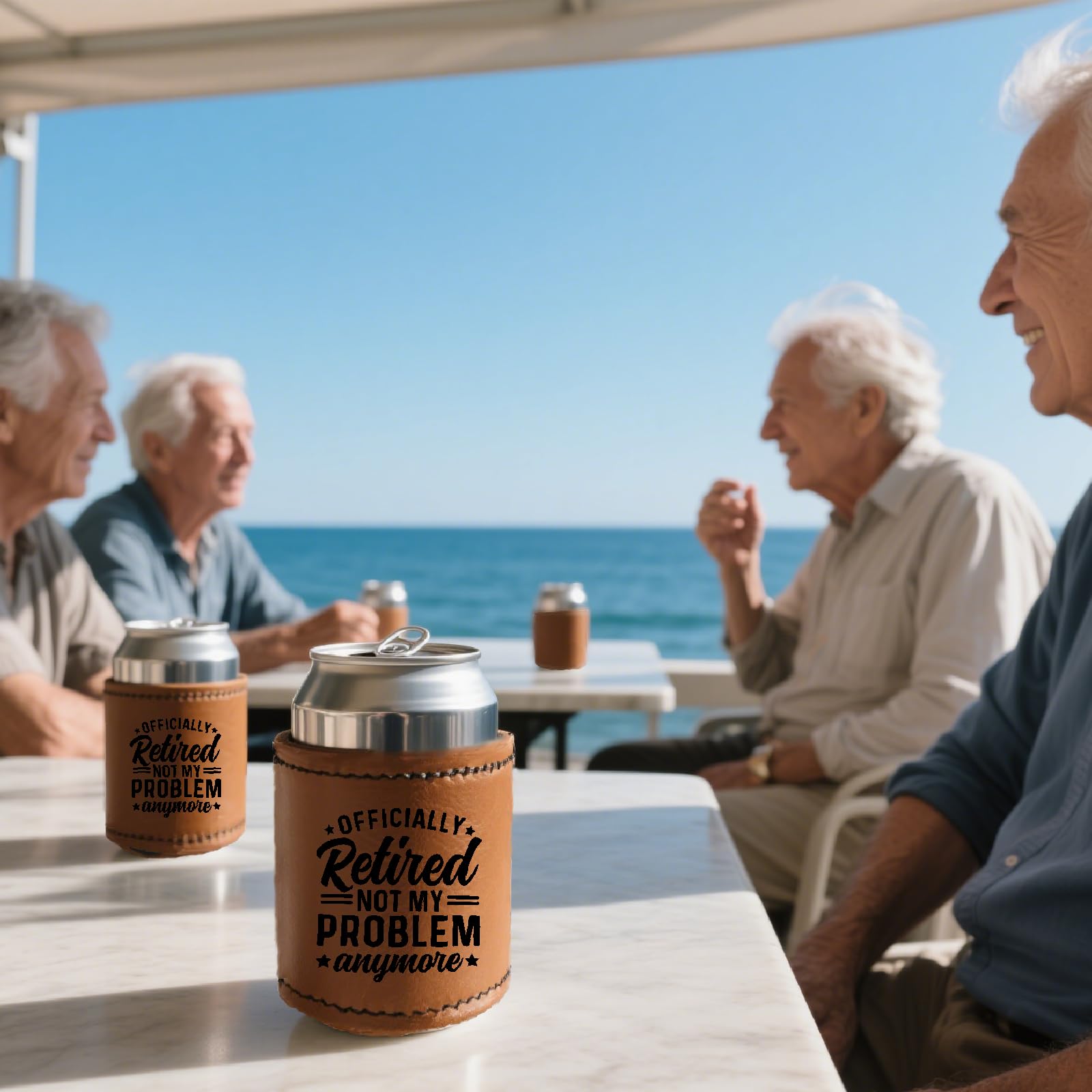 Funny Retirement Gift For Men - Leather Beer Can Cooler Sleeve With Gag Sayings For Dad, Grandpa, Husband - View #5