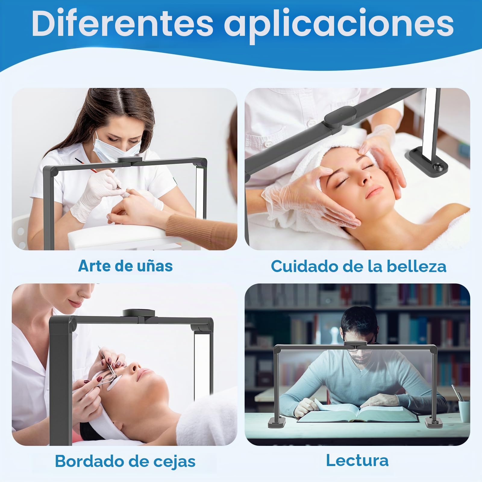 Lámpara de escritorio plegable de media luna de 33.5 pulgadas, 3000 K-6000 K, luz de uñas regulable para escritorio, lámpara LED cuadrada de 40 W con soporte para teléfono para tecnología de uñas,