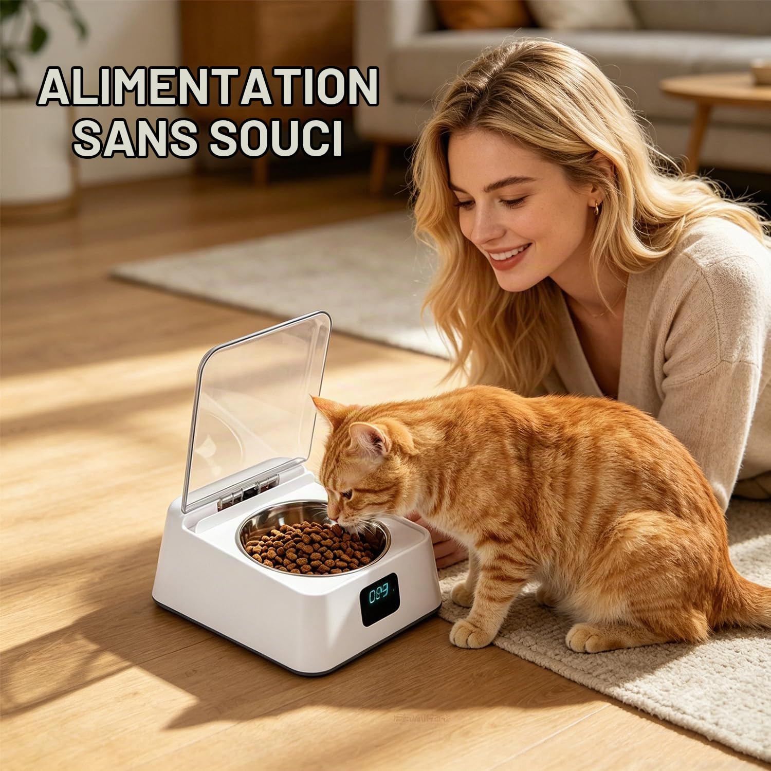 Mangeoire automatique pour chats, 350 ml, avec capteur infrarouge, gamelle automatique avec couvercle à charnière, pour chiens et chats de petite et moyenne taille, pour nourriture humide et sèche