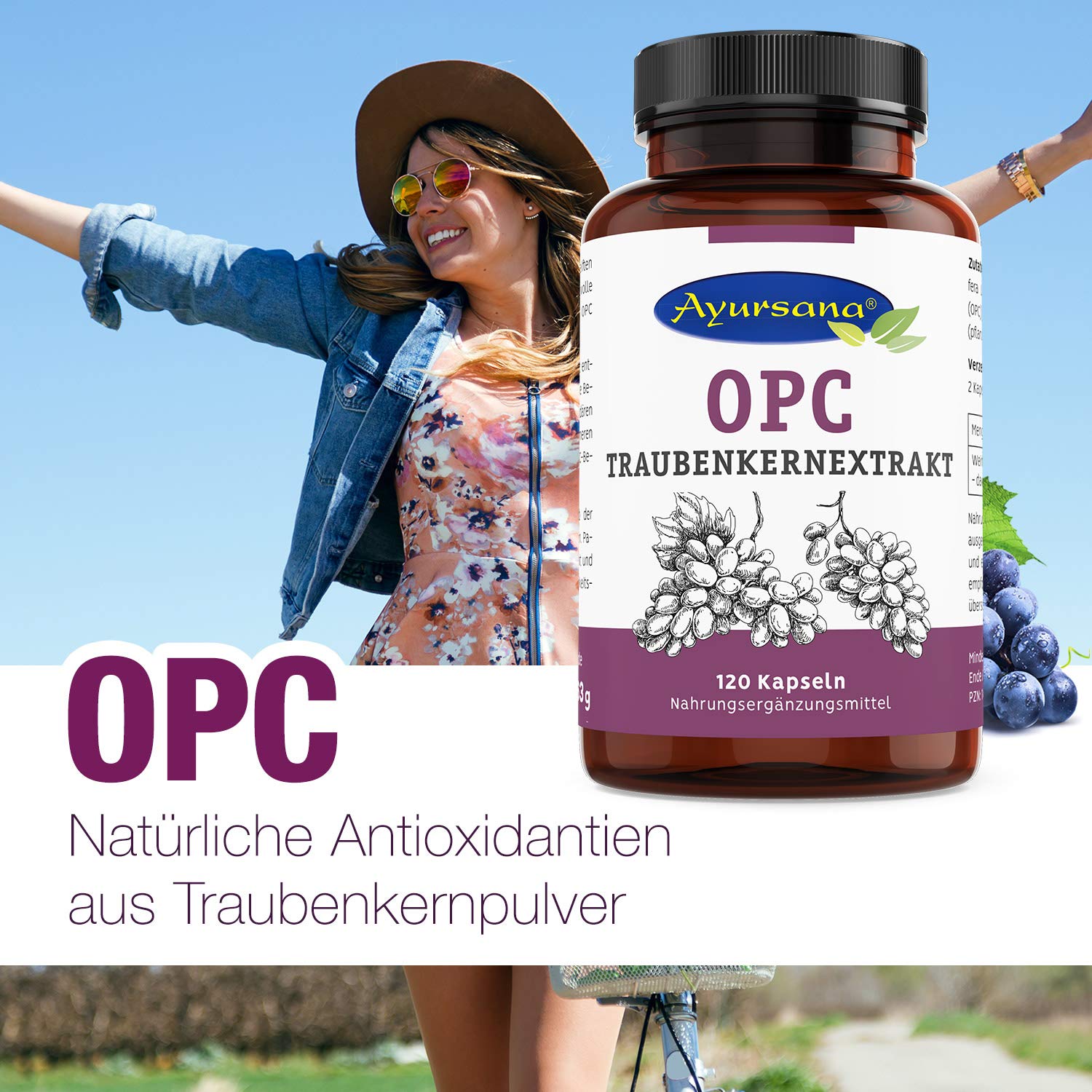 Ayursana OPC Traubenkernextrakt 360 Kapseln – 520 mg reines OPC pro | Ayursana OPC Traubenkernextrakt 360 Kapseln – 520 mg reines OPC pro Tagesdosis – aus französischen Trauben – hochwertig