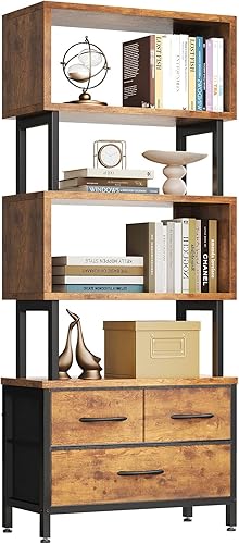 Miniatura 10 de Casaottima Estantería de 7 niveles, estantería geométrica alta con cajones de tela, estantes modernos para sala de estar, dormitorio, estantería