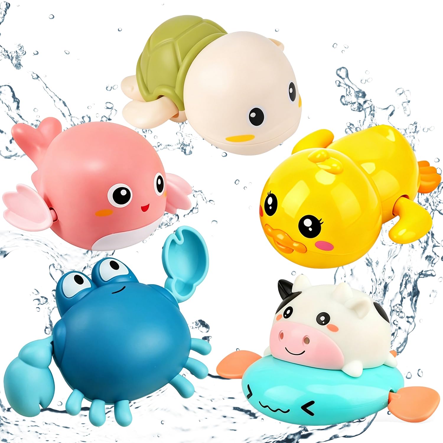 5 Pack Baby Bath Toys, Cute Animal Clockwork Swimming Pool Toy, Wind Up Floating Bathtub Toy Set, Pool Water Play Toys, Fun Bathing Gift, for Kids Infants Boys Girls