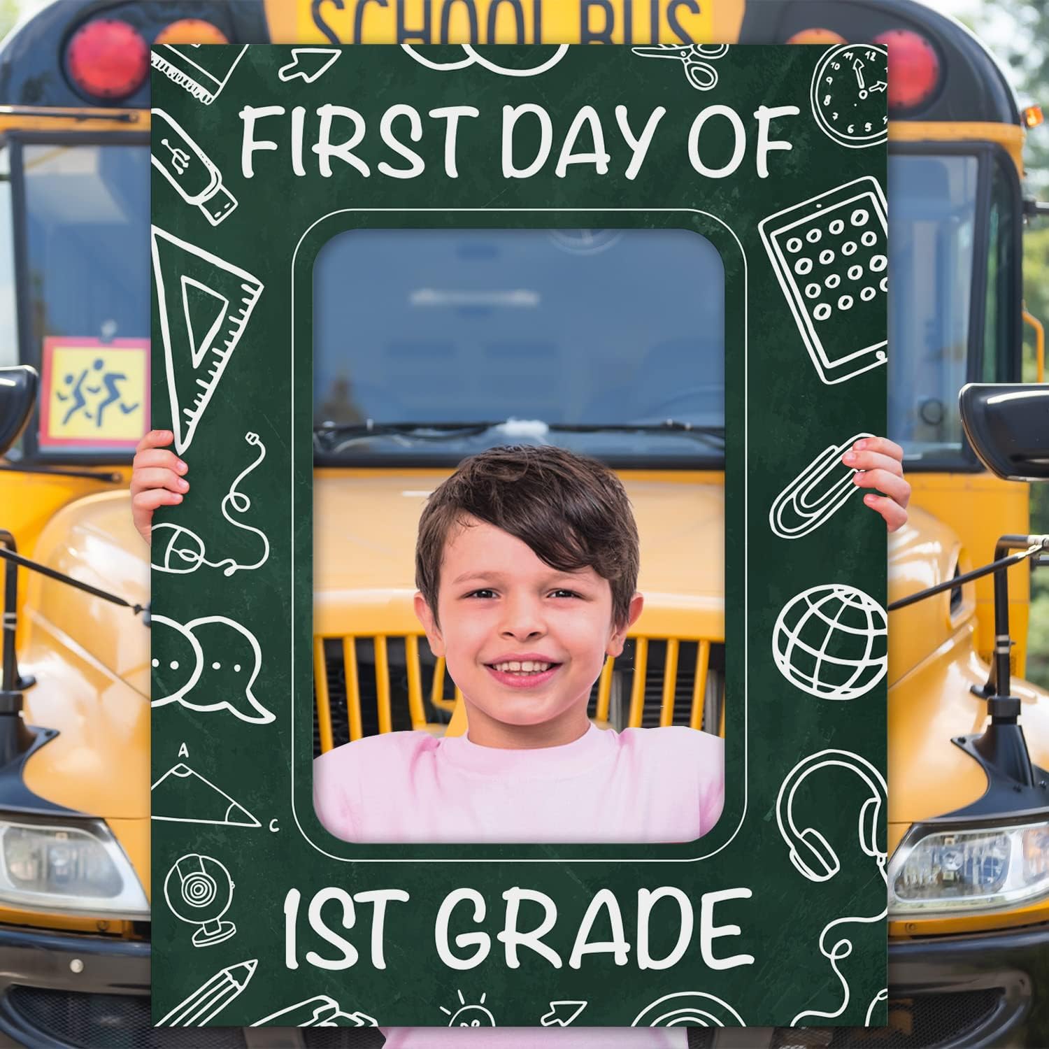 Soul Décor Back to School Photo Prop Board, Picture Frame First Day of 1St Grade of School, Cute and Creative First Day of School Green Picture Idea, Cut Out Board Sign, Coro Plastic, Made in The USA