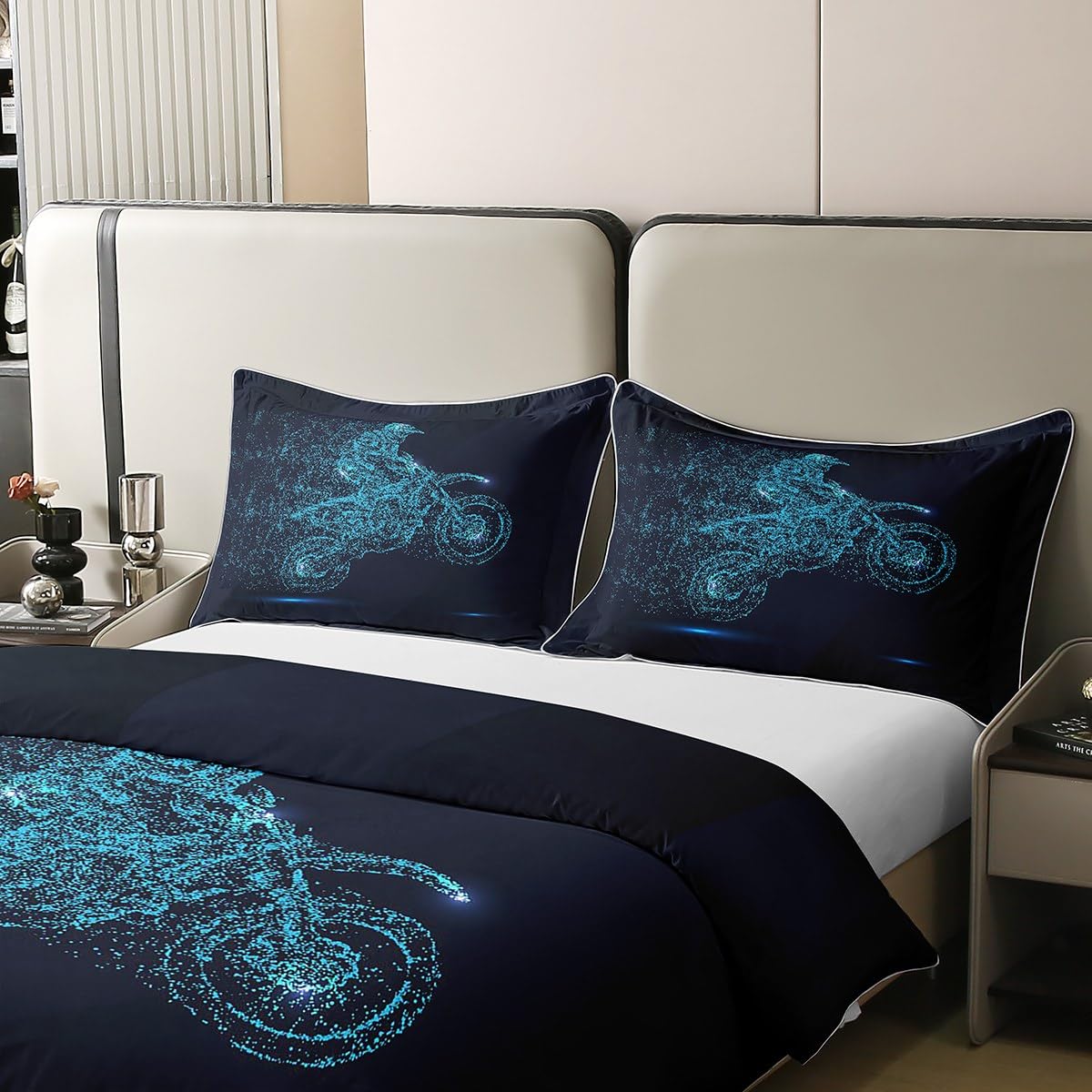 Homewish Teens Dirt Bike 100% Cotton Duvet Cover Single, Motocross Rider Bedding Set - Image 4