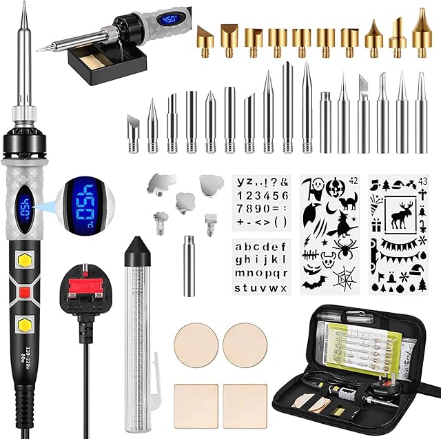 Pyrography Pen Kit 43Pcs,Wood Burning Kit 80W with Adjustable Temperature 200~450,Pyrography Wood Burning Tool Set DIY for Embossing/Carving/Soldering/Pyrography