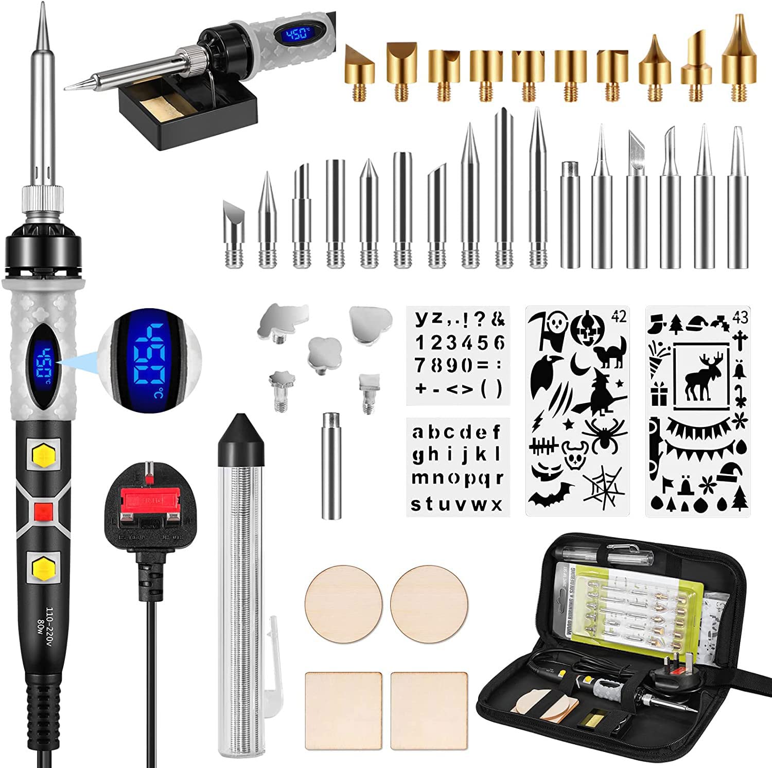 Pyrography Pen Kit 43Pcs Wood Burning Kit 80W with Adjustable Temperature