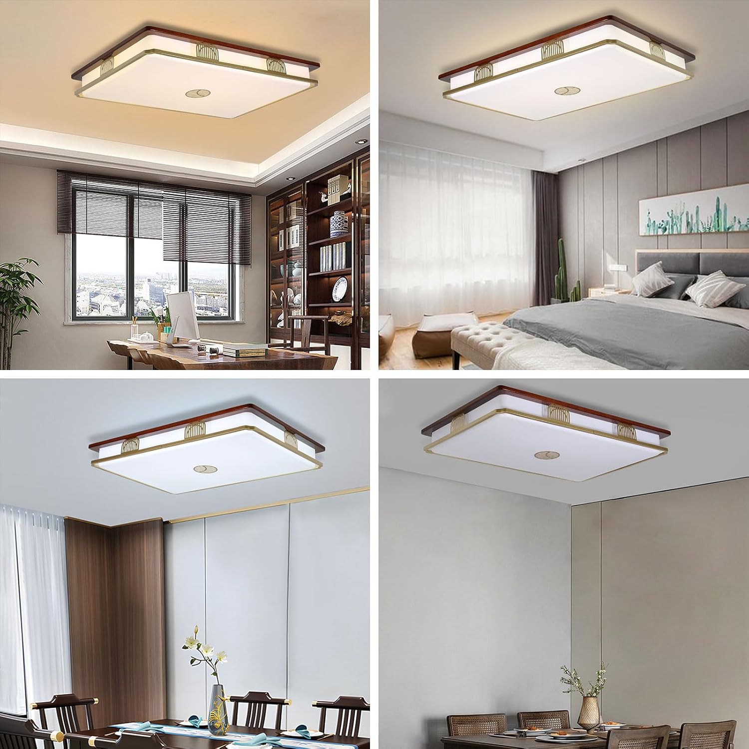 Dimmable Modern LED Ceiling Light, 38'' Large Rectangular Ceiling Lamps with Remote Control, Wood Flush 3000K-6000K Mount Light Fixtures for Living Room Dining Room Bedroom
