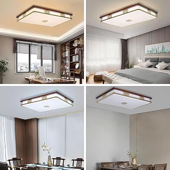 Dimmable Modern LED Ceiling Light, 38'' Large Rectangular Ceiling Lamps with Remote Control, Wood Flush 3000K-6000K Mount Light Fixtures for Living Room Dining Room Bedroom