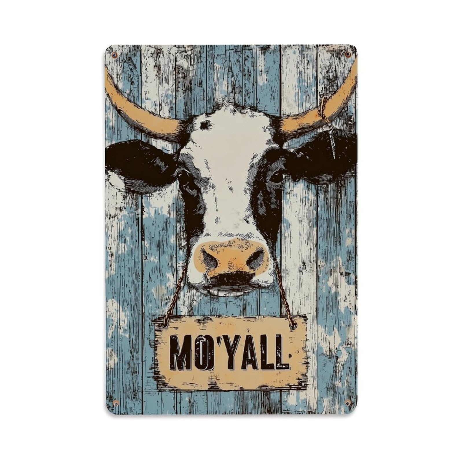 Cow Face With Sign Mo Yall Retro Metal Tin Sign, Vintage Decor Art Poster for Bar, Home, Man Cave, Kitchen, Laundry Room Gift 8x12Inch