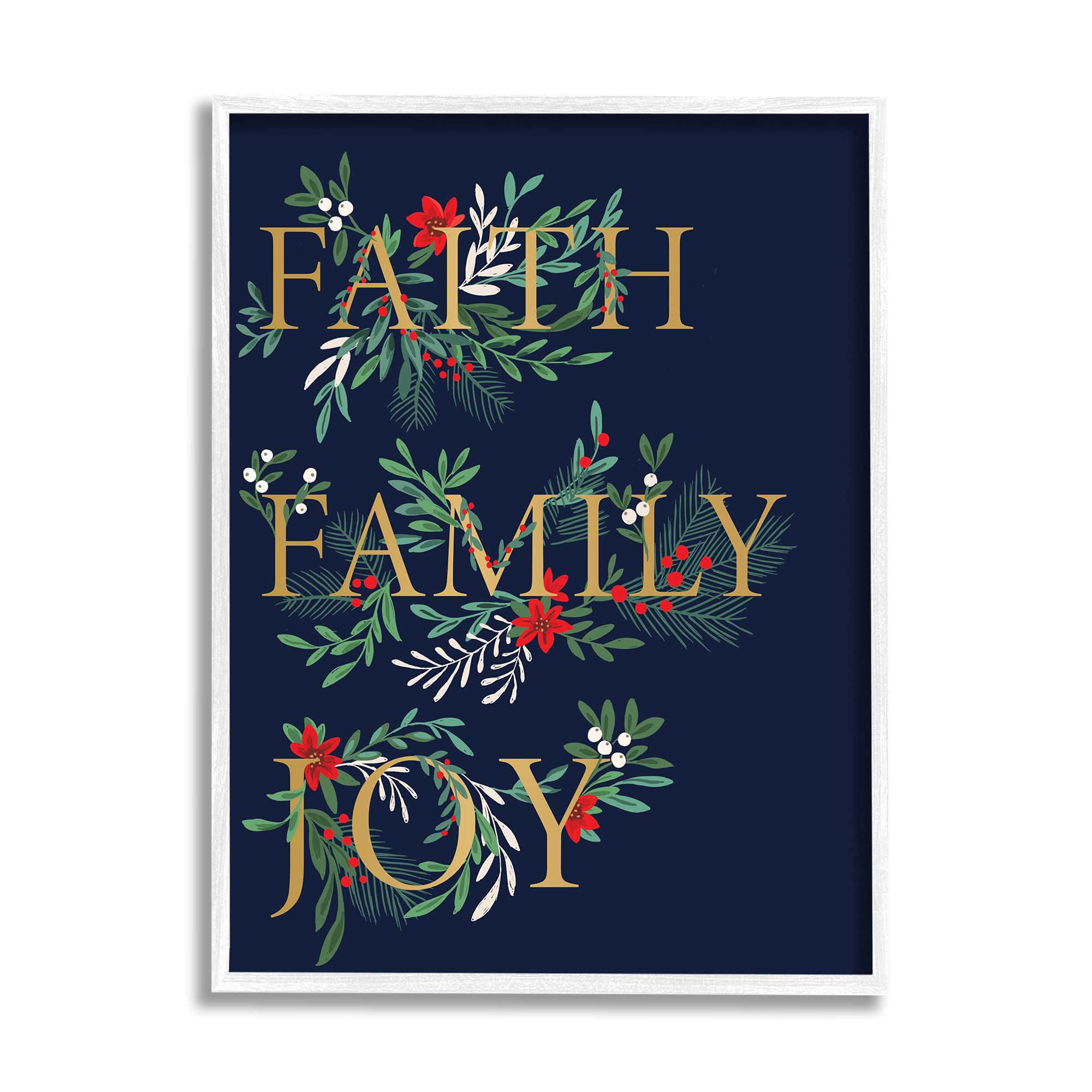 Stupell Industries Faith Family Joy Text Traditional Festive Holiday Typography, Designed by Heather McLaughlin White Framed Wall Art, 24 x 30, Blue