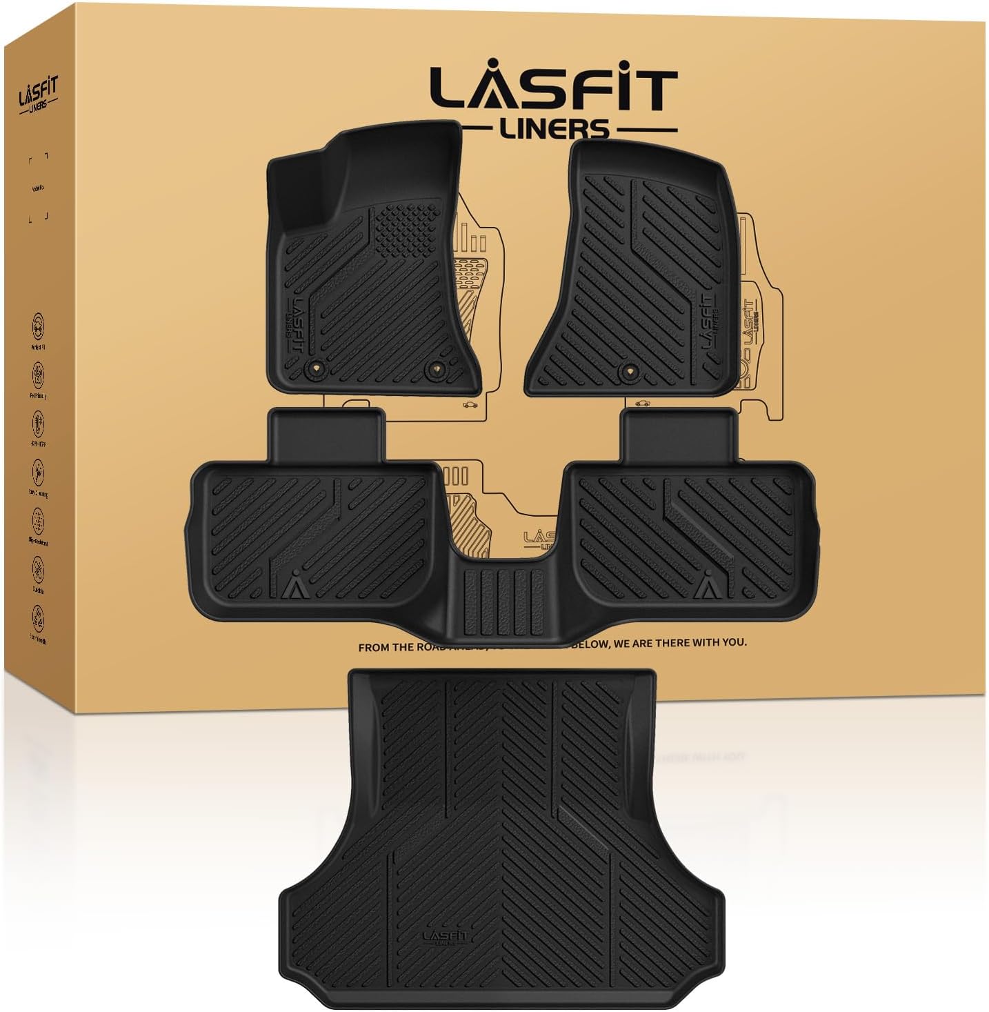 LASFIT Floor Mats & Trunk Mat for Dodge Charger 2011-2023 RWD, for Chrysler 300 2011-2023 RWD Without Subwoofer, All Weather TPE Custom Fit Car Mats Floor Liners Cargo Liner Cargo Mat Black Charger RWD 2011-2023 Floor Mats