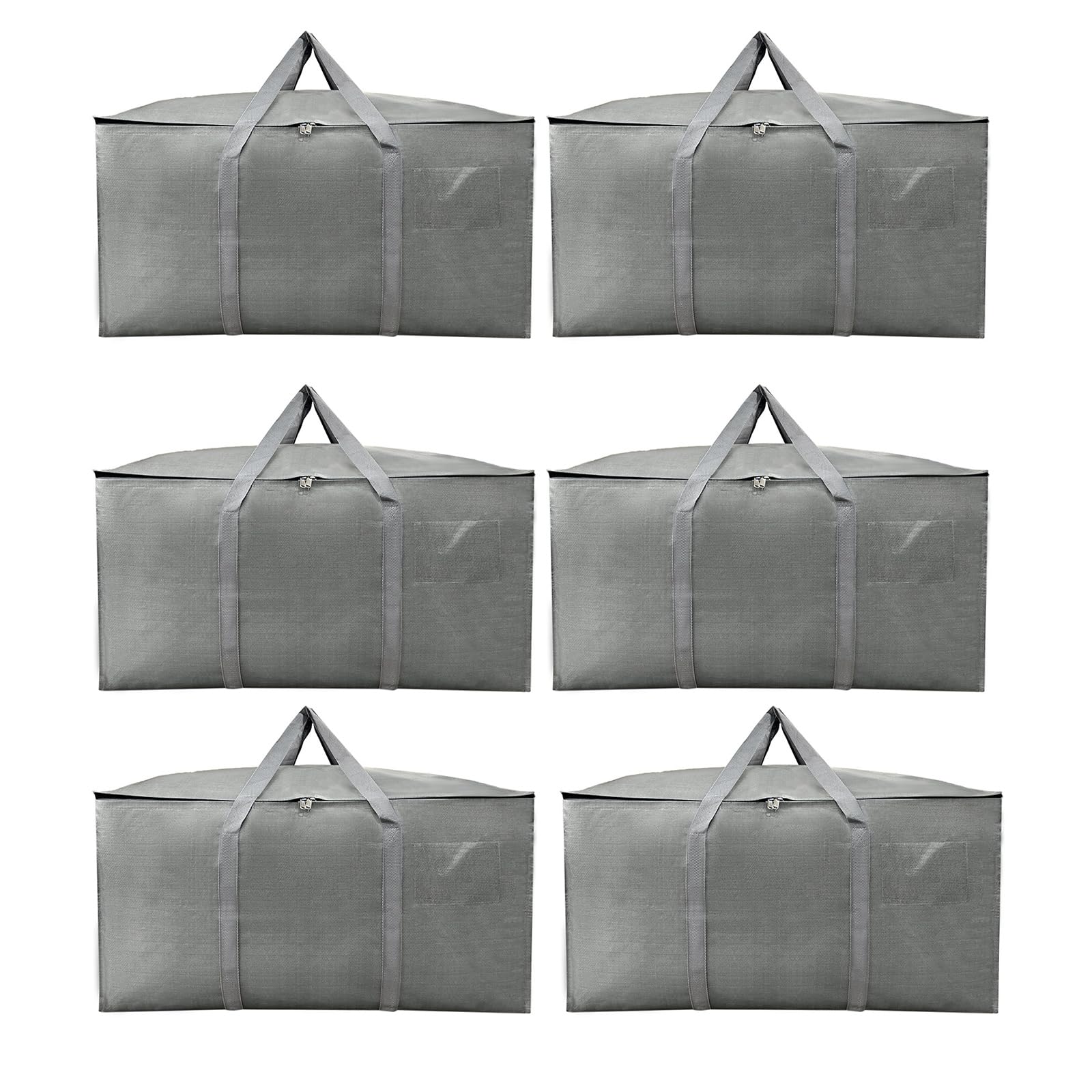Zandrix Extra Large Moving Boxes Bags, 93L Heavy Duty Cloths Storage Bags with Backpack Straps, Waterproof Foldable Storage Totes Bins for College Dorm, Christmas Decorations Travelling—6 Pack, Grey