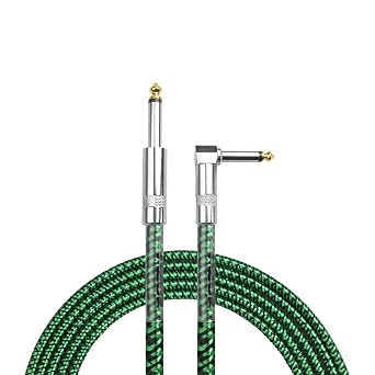 AZOR TS 1/4 Inch Guitar Cable 10ft Electric Instrument Cord for Electric Guitar, Bass, AmpHigh Fidelity, Right Angle to Straight, Green