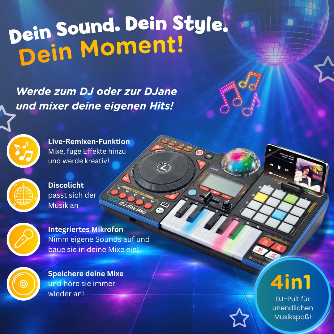 VTech Kidi DJ Mix Pro – DJ-Pult mit Keyboard, Discolicht & Bluetooth