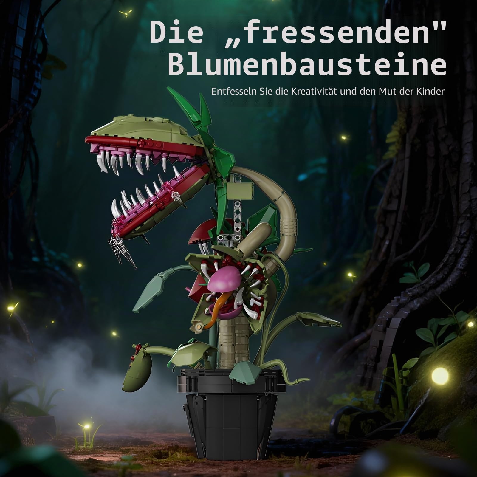 Piranha-Pflanze Audrey II Bausteine Bausatz (1118 Teile), DIY Little Shop of Horrors Fleischfressende Blumen Klemmbausteine, Horror Halloween Spielzeug Geschenk für Erwachsene, Filmfreunde