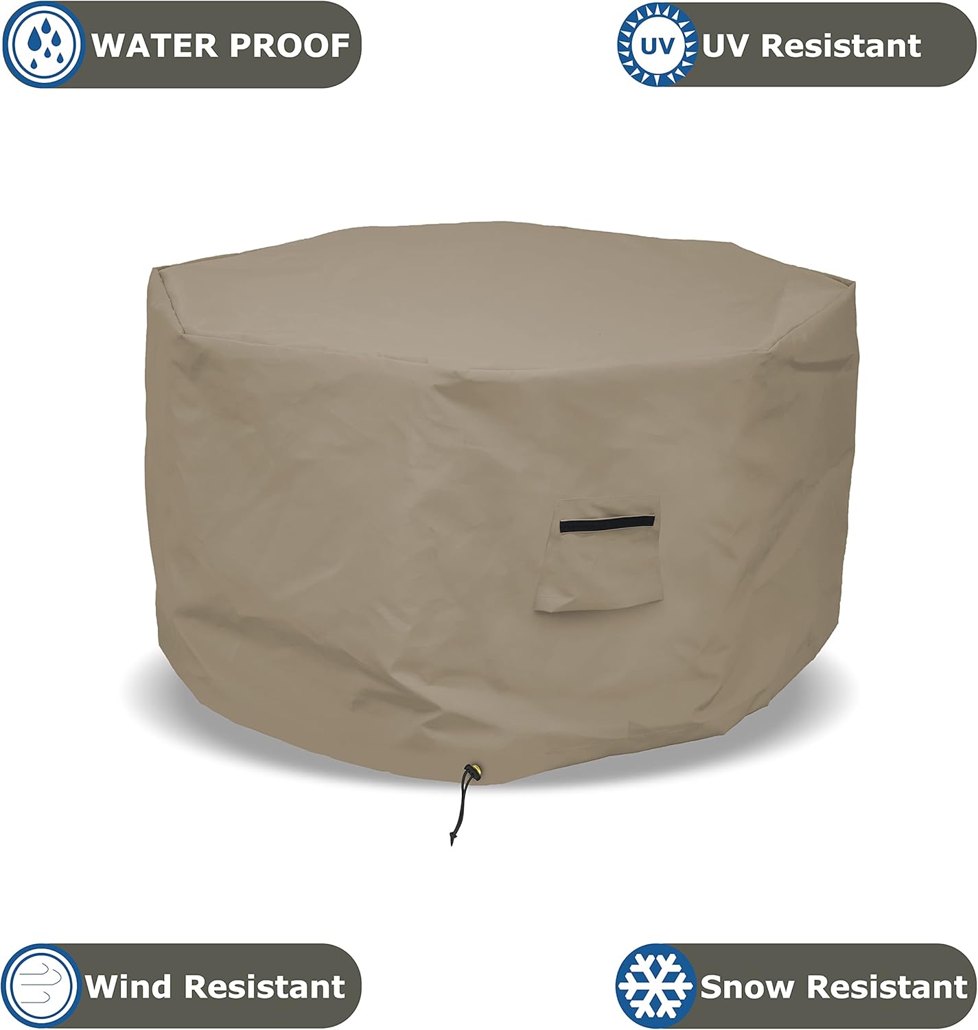 Octagon Fire Pit Cover 12 Oz Waterproof - 100% Weather Resistant Outdoor Fire Pit Table Cover with Air Pocket & Drawstring for Snug Fit (20" H x 42" D, Beige)
