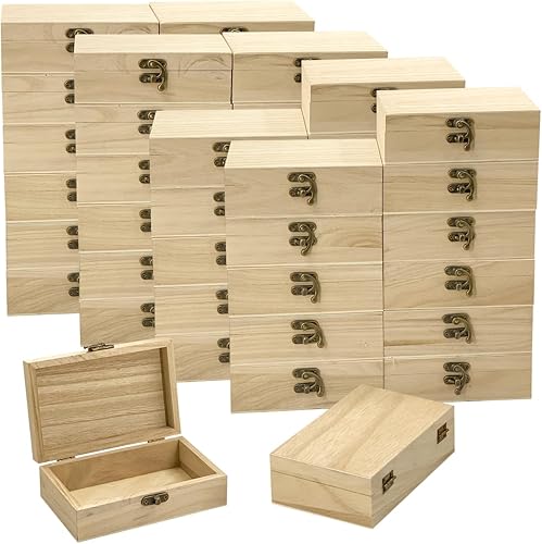 Paquete de 48 cajas pequeñas de madera para manualidades, caja de madera sin terminar de 6 x 4 x 2 pulgadas, caja de recuerdo para almacenamiento de