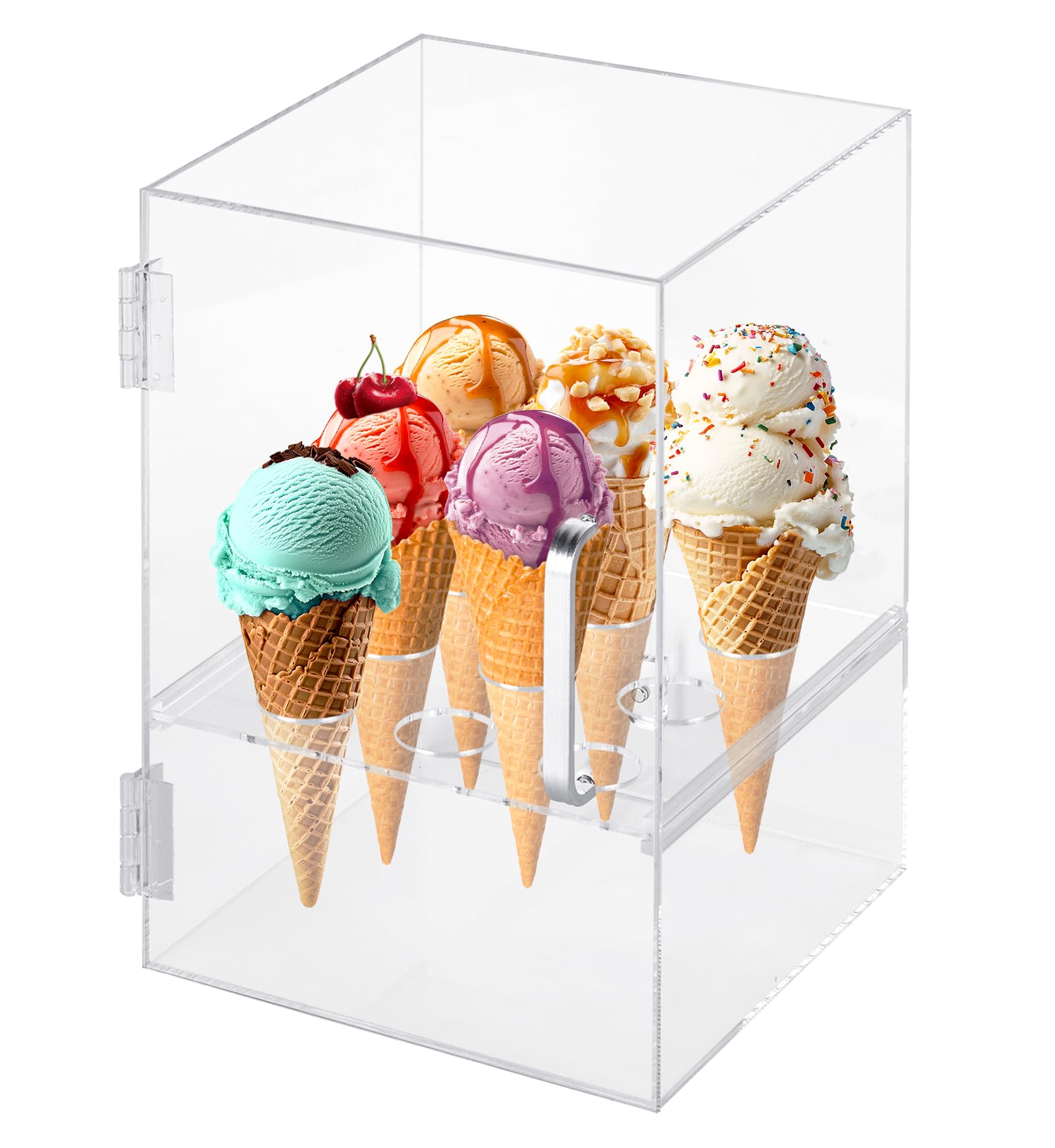 BAOSHISHAN 9 Holes Ice Cream Cone Display Cabinet,Clear Acrylic Ice Cream Cone Holder Stand with Magnetic suction door for Weddings, Parties, Dessert Shop