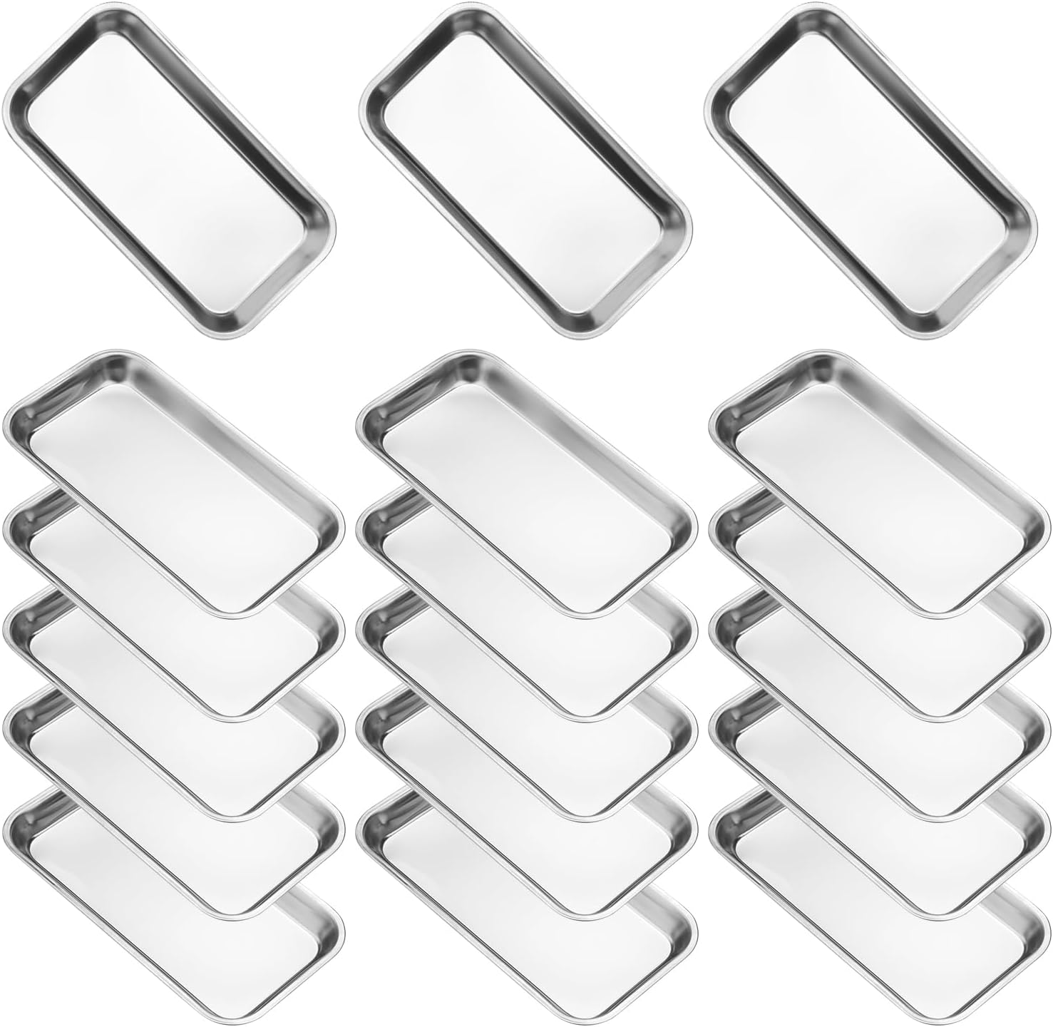 18 Pack Stainless Steel Surgical Tray, 8.86 x 4.72 Inch Small Surgical Tray, Stainless Steel Medical Tray for Lab Instruments Organizer, Flat Bottom Medical Tray for Lab, Dental