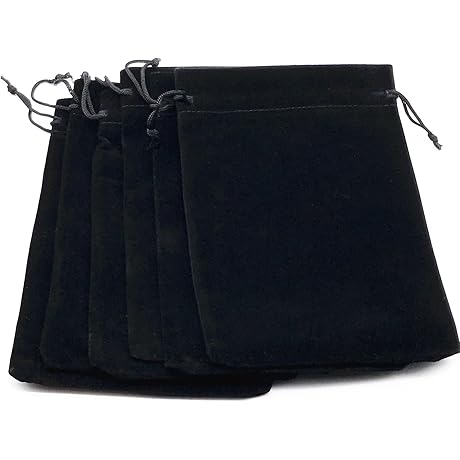 6pcs 7" X 5" Small Felt Bag Black Velvet Drawstring Jewelry Pouches