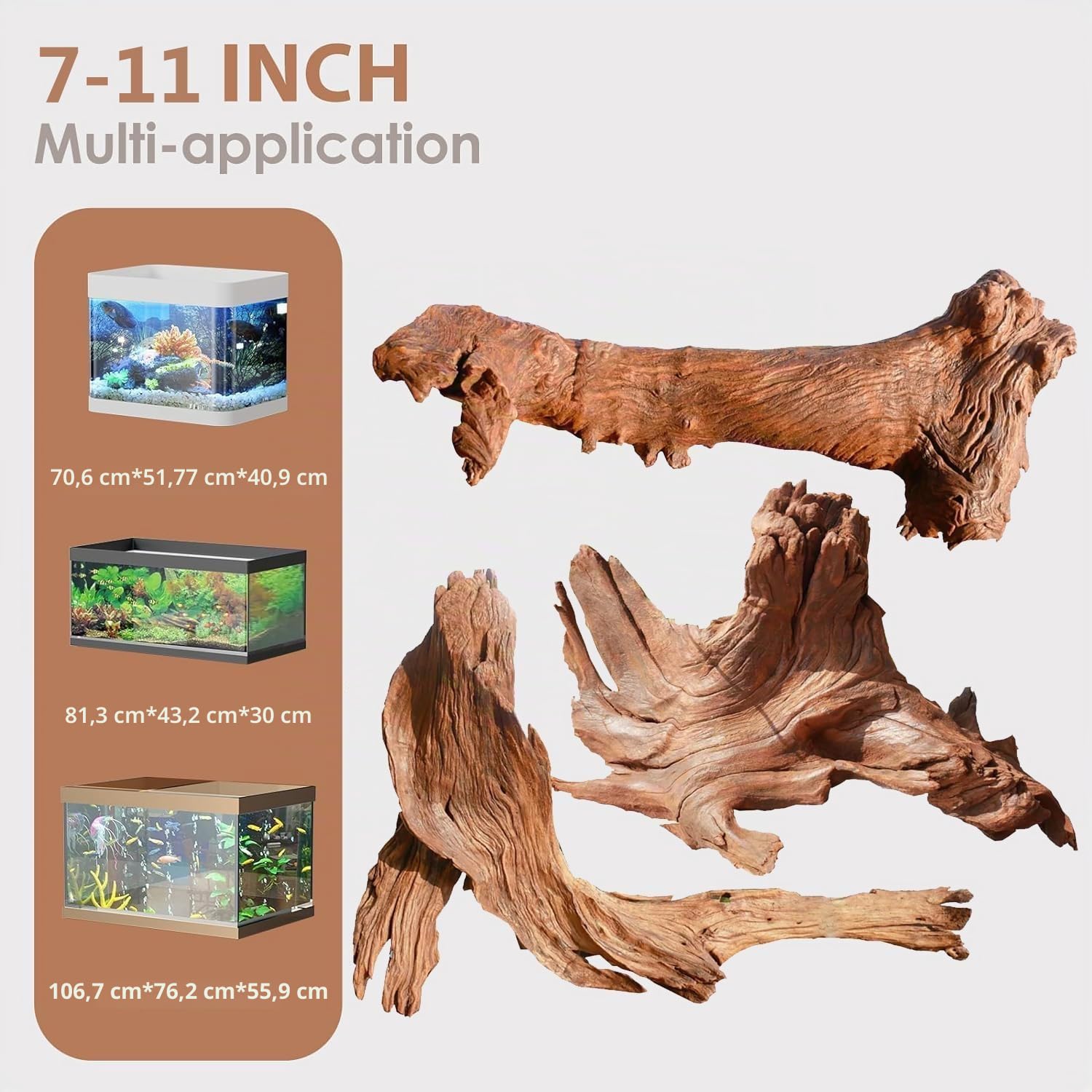 Jorewood Bois flotté Naturel pour Aquariums et terrariums de Reptiles – Décorations sûres pour Aquarium, Branches torsadées Uniques de 17,8 à 27,9 cm, tanin Bas, Facile à couler