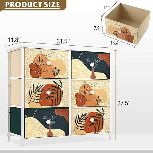 Miniatura 2 de EnHomee Cómoda de 6 cajones para dormitorio cómoda para armario cómoda de tela cómoda para dormitorio sala de estar cómoda bohemia ancha con parte