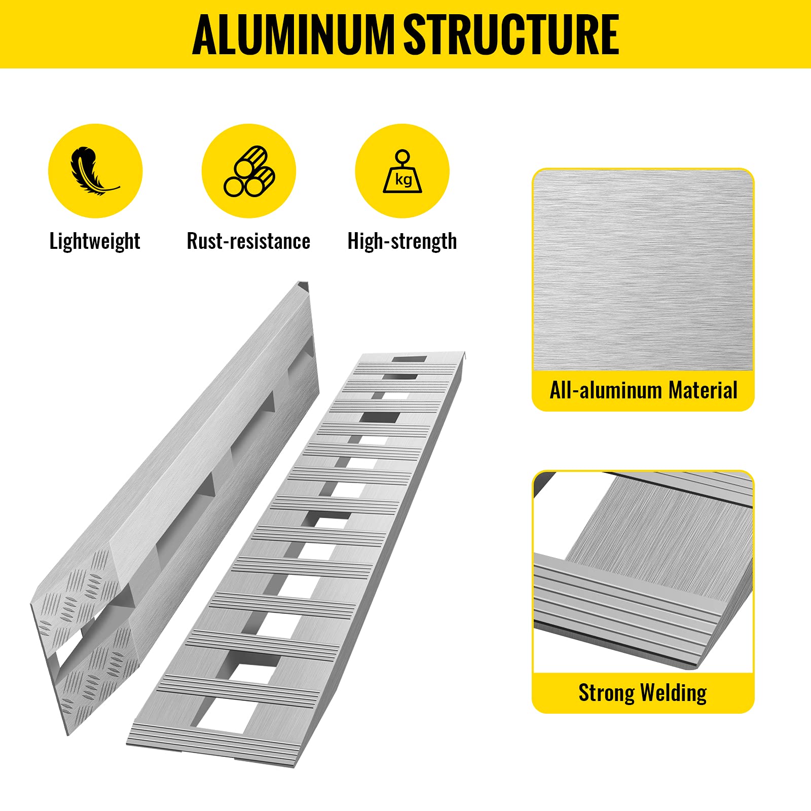 VEVOR Rampas de Aluminio de 84 x 14 Pulgadas con Capacidad de 6000 Libras rampas de Remolque para Camiones ATV, 1 par, 2 rampas
