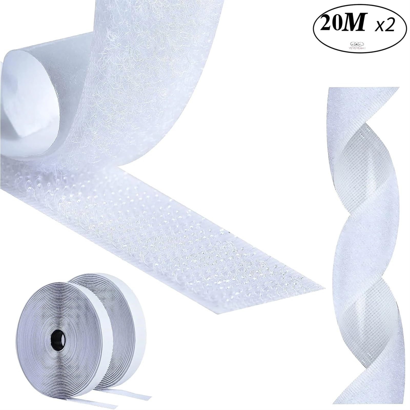 Adhesivo Fuerte Hook Y Loop Cinta adhesiva mágica for rascar, autoadhesiva, adhesivo de doble cara Extra fuerte con pegatina, cierre gancho y bucle potente(20Meter)