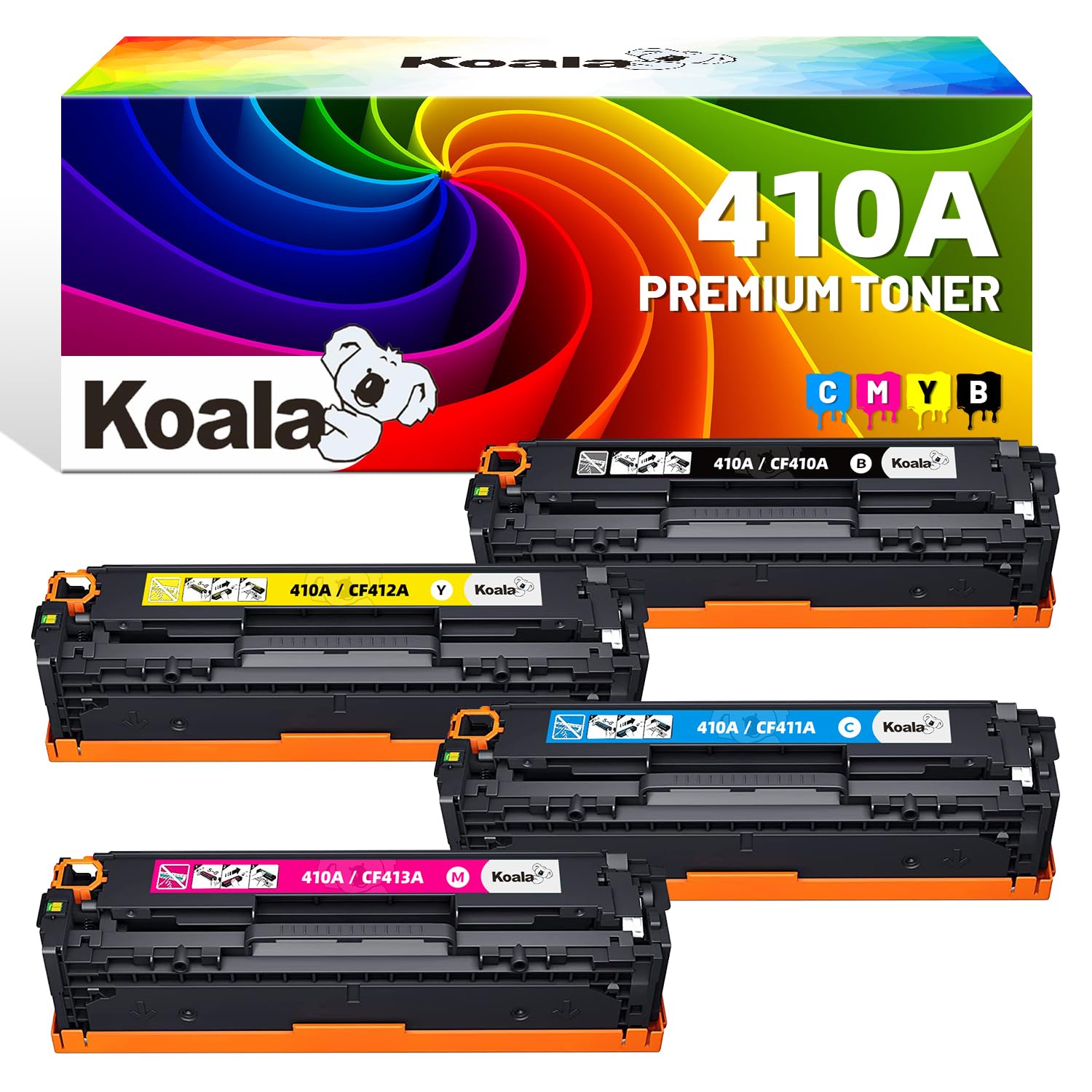 Koala Lot de 4 Cartouches de Toner compatibles HP 410A CF410A CF411A CF412A CF413A pour imprimante Color LaserJet Pro MFP M477fdw M477fdn M477fnw M452dn M452nw M452dw M377dw Noir Cyan Jaune Magenta