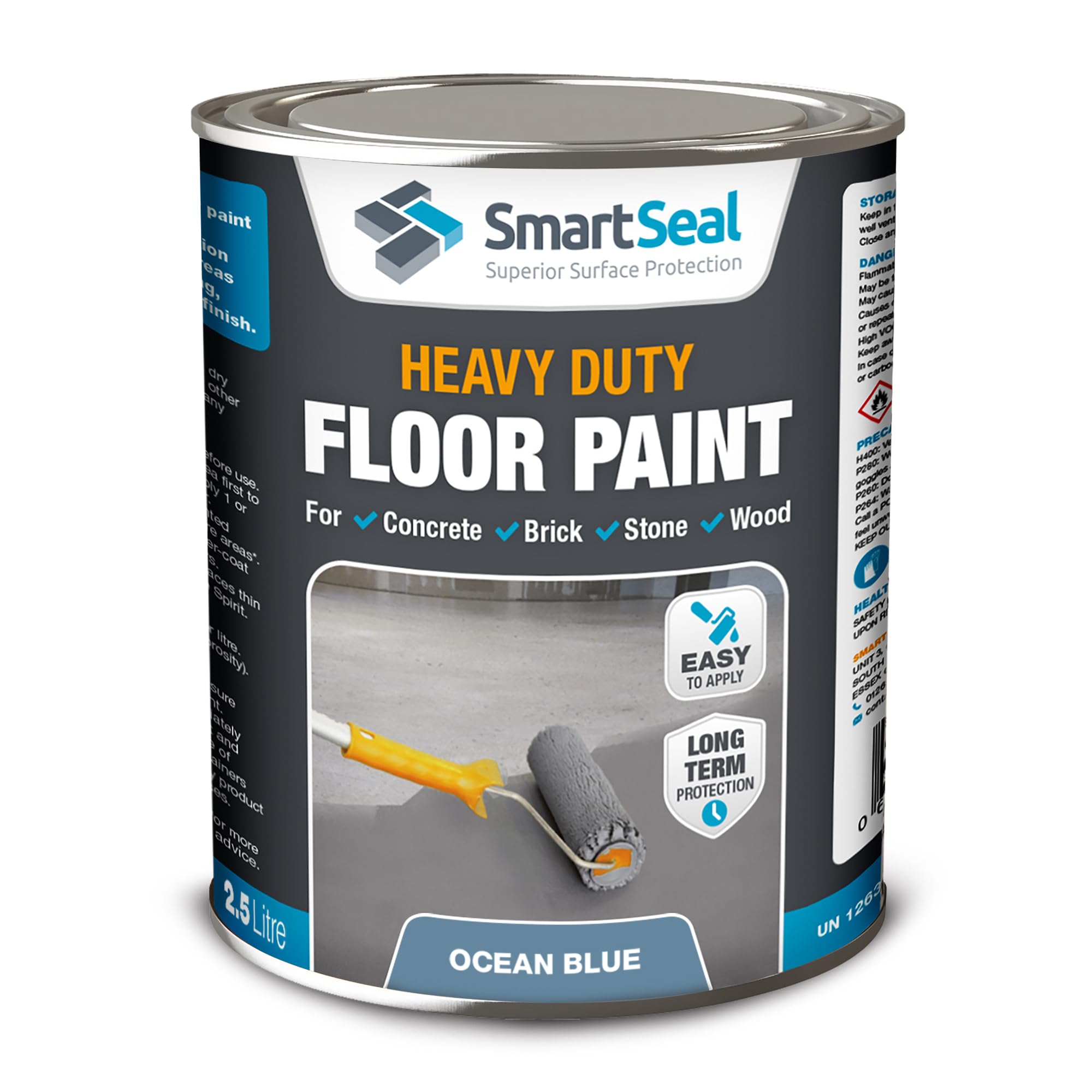 SmartSeal Heavy Duty Floor Paint - Ocean Blue, 2.5L - Hard-Wearing Garage Floor Paint with Anti-Slip Mid-Sheen Finish – also Ideal for Decking, Warehouse flooring, Brick, Concrete, Stone & Wood