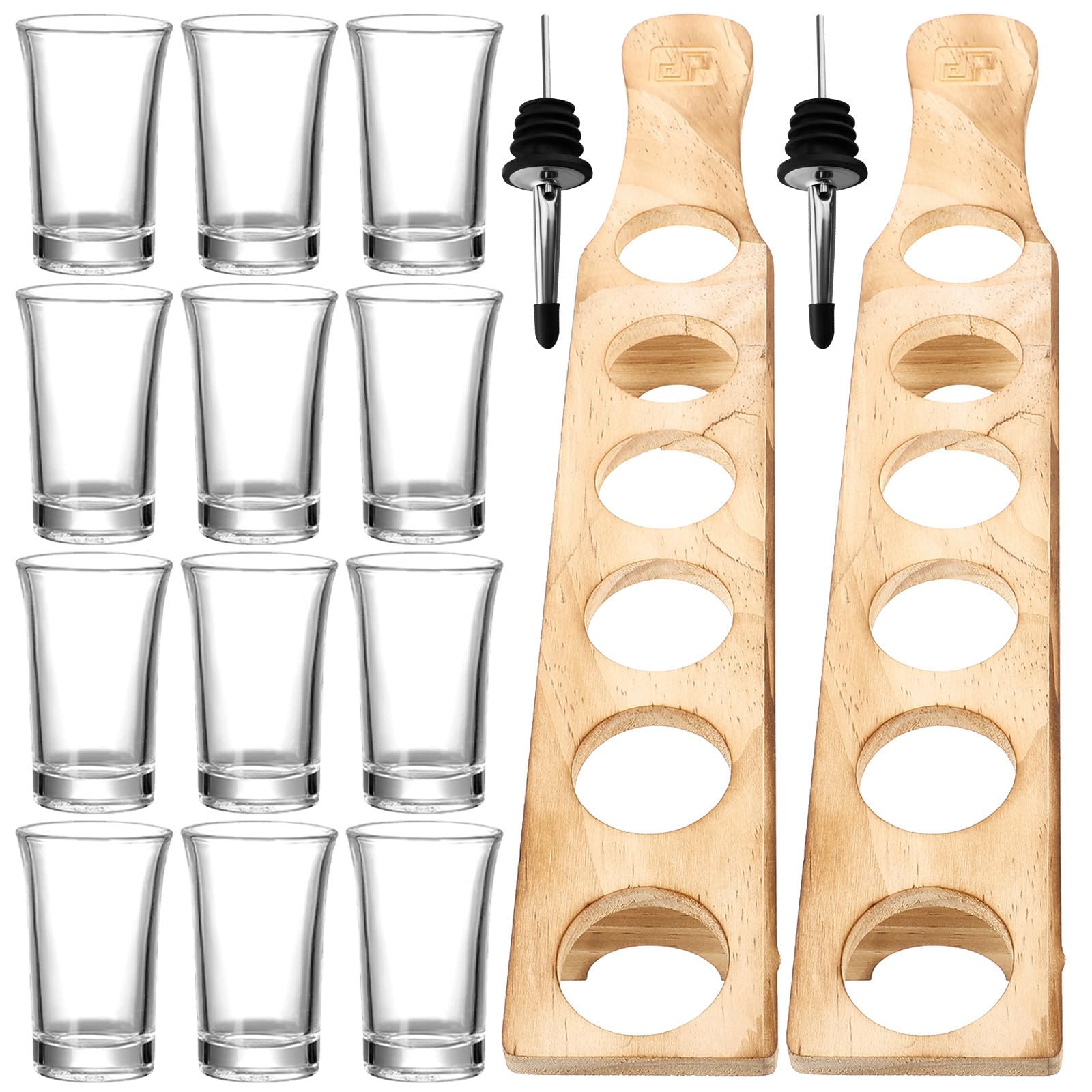 jojofuny 2 Ensembles Ensemble de Verres à Shot en Verre Transparent avec Verseur Précis, Plateau en Bois Robuste pour Bar à Domicile, Organisation Élégante et Rustique, Capacité 1,5 Oz