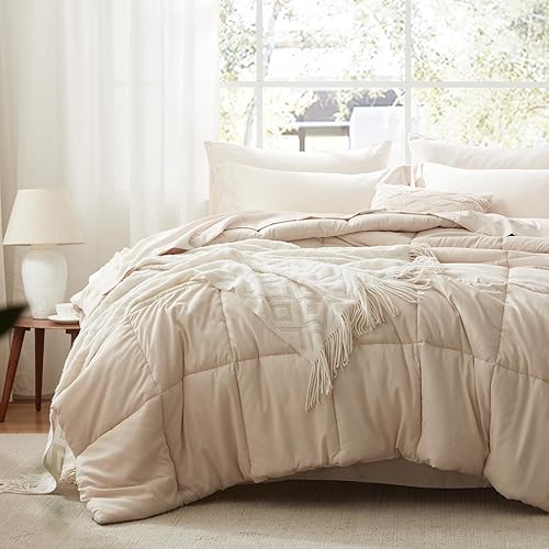 Miniatura 3 de Juego de edredón individual de 5 piezas, ropa de cama beige en una bolsa con sábanas, edredones de tamaño individual con 1 edredón, 1 funda de