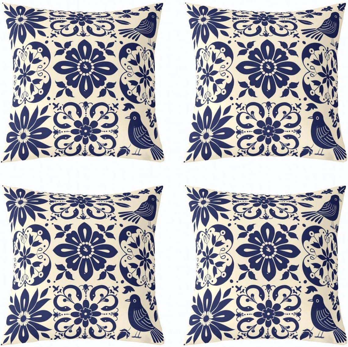 Erosebridal Pack of 4 Mexican Talavera Tile Pillow Cases - Vintage Flower Throw Pillow Covers, Mexico Exotic Floral Cushion Covers 18x18 for Kids Adults, Aesthetic Patchwork Flowers Pillowcases