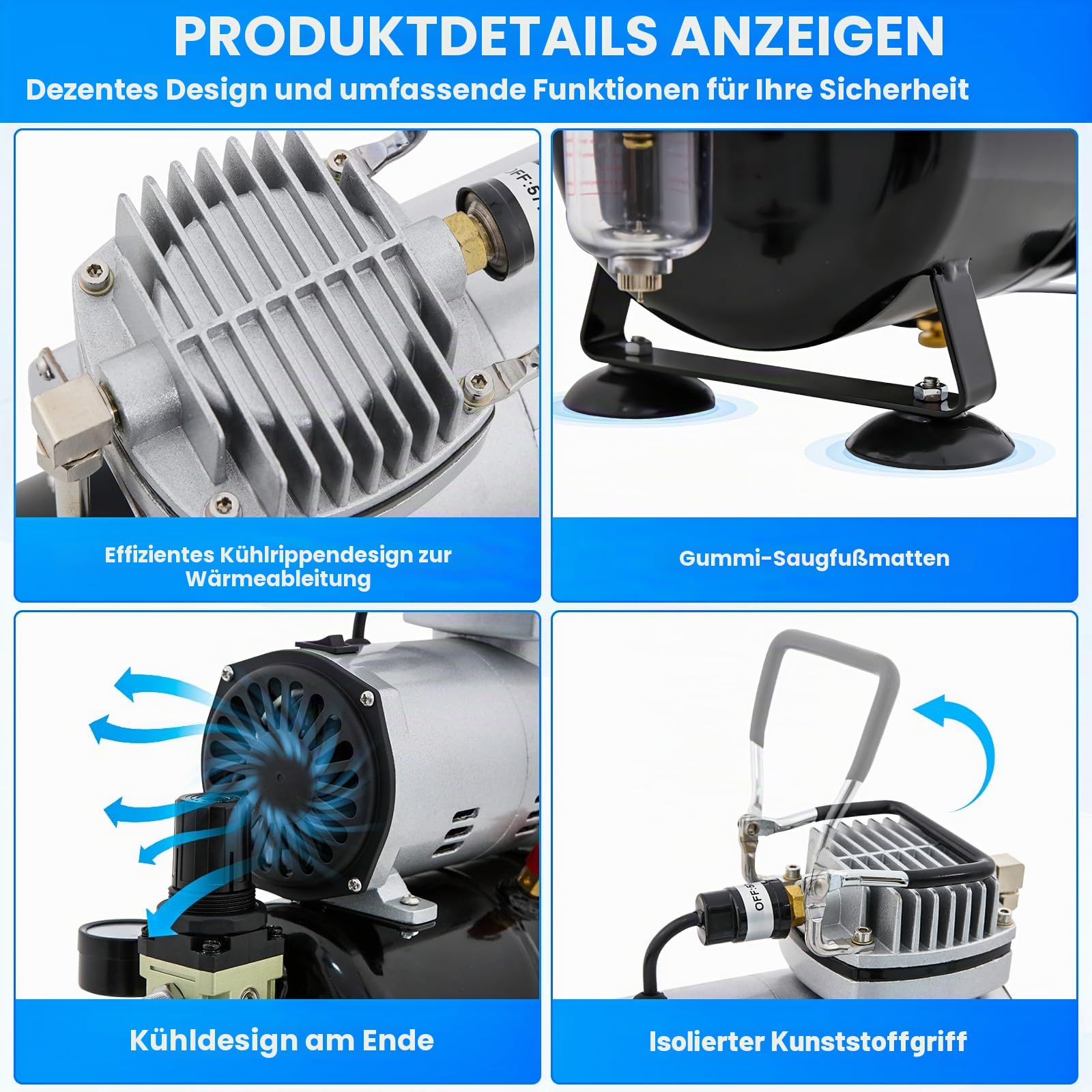 VELPAX Airbrush-Set zwei Sätze mit Kompressor mit Mächtig Luftstrom und Luftdruck, Für Hobbys, Körper-Tattoos, Nagelkunst, Möbelrenovierung