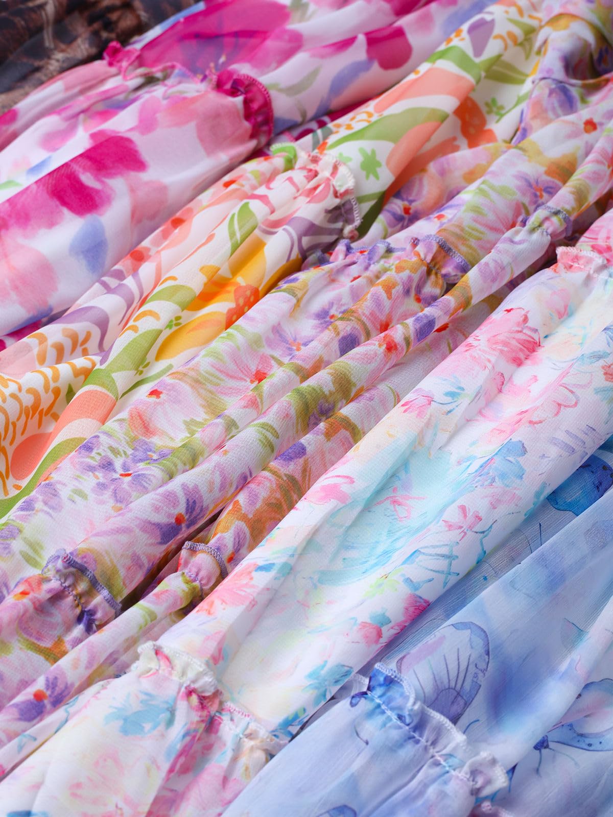 WELAKEN Kleid für Kinder, Mädchen, Blumenmuster, fließend, Sommer, Chiffon, Spaghettiträger, Rüschen, Sommerkleid