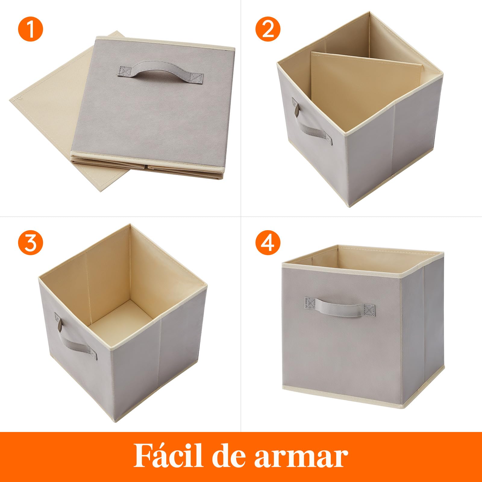 Lifewit Juego de 8 Cubos de almacenamiento plegables, Cestas de Almacenamiento de Tela, Cajas de Almacenamiento con asas, Organizadores para ropa, Juguetes, 26,5 x 26,5 x 28 cm, 18 L, Gris Claro
