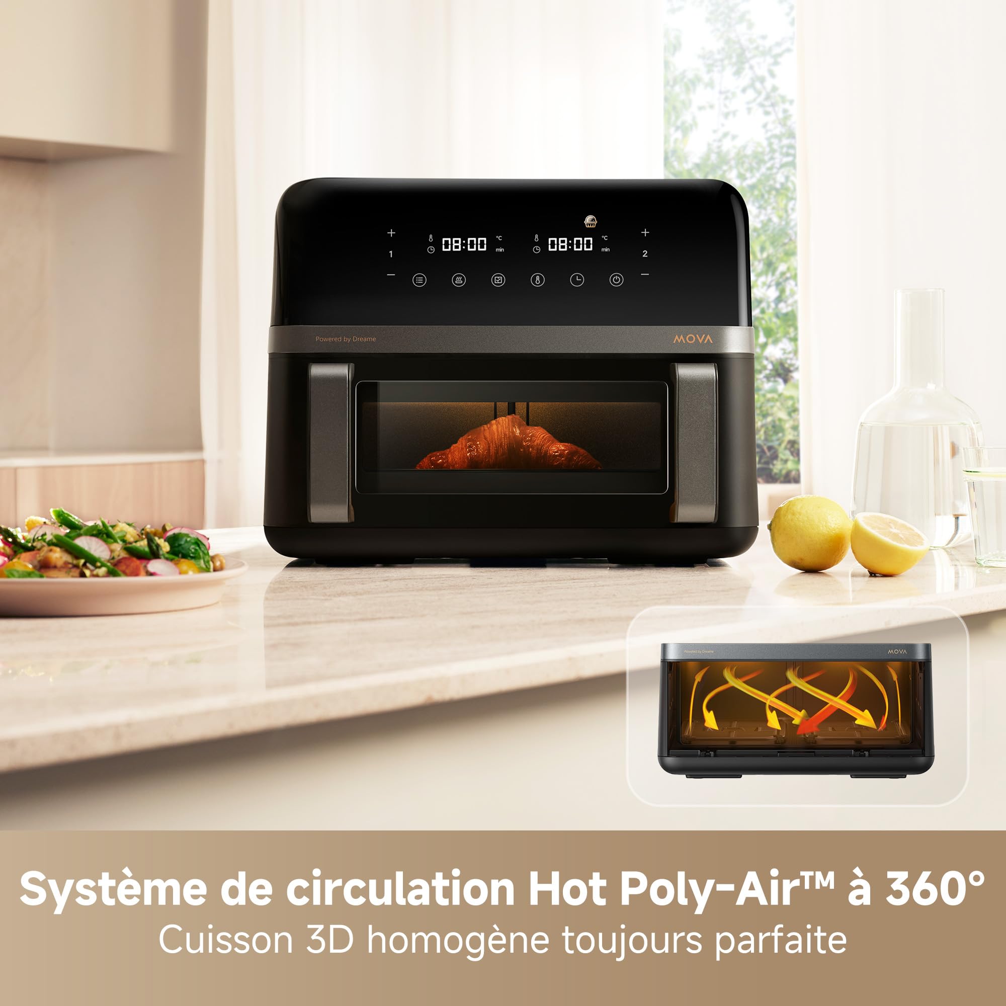 MOVA Friteuse à Air AeroChef FD20 Pro | Double Zone 9 L, SyncFinish, 2 700 W, 40 à 230 °C, Circulation d'Air Chaud à 360°, 7 Programmes, Revêtement Antiadhésif