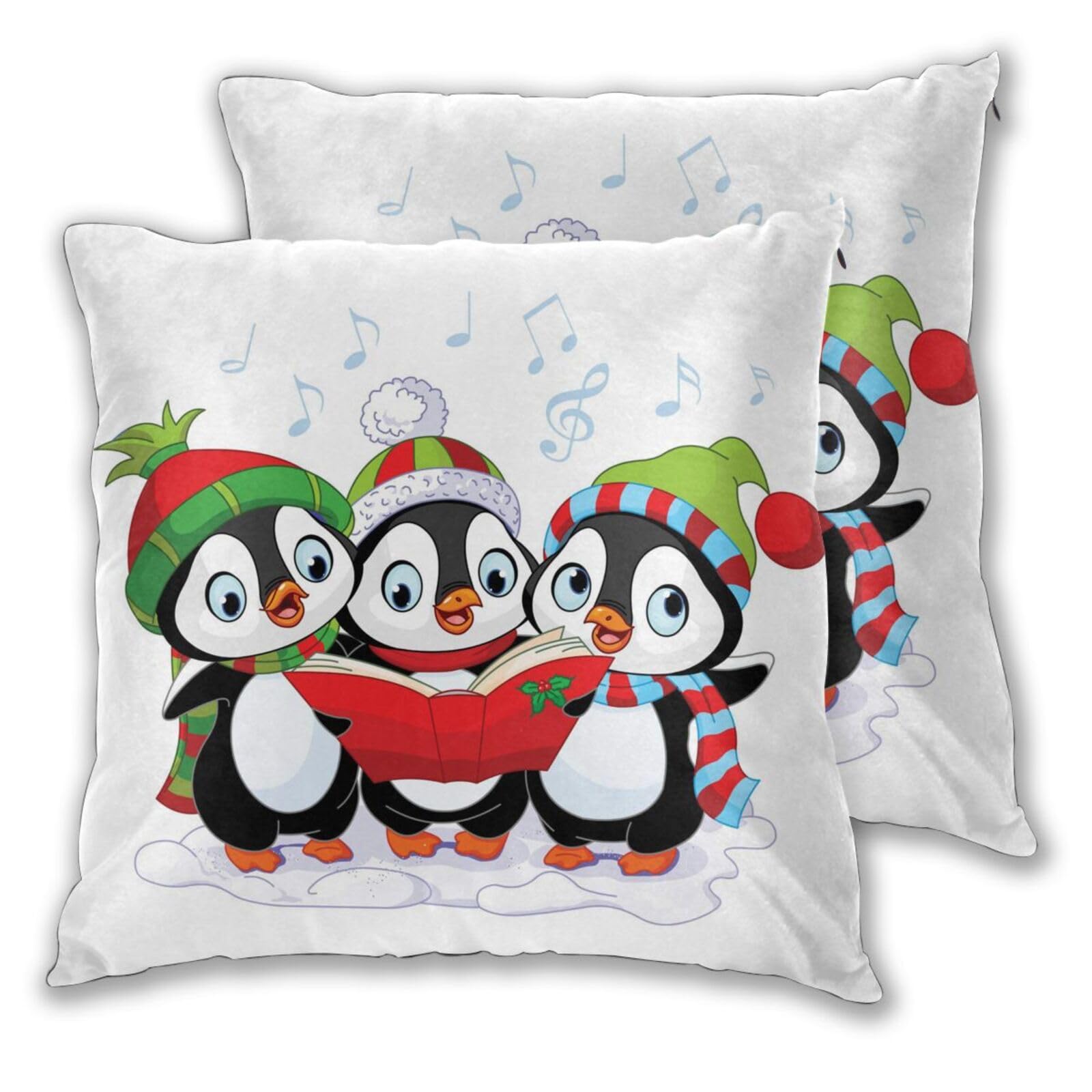 Set di 2 federe decorative con stampa di pinguino natalizio