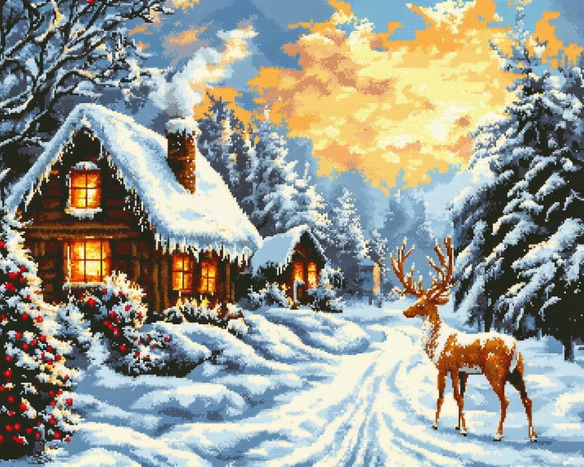 AxiangziK Cross Stitch Kits for Adults 12x16 Inch,Christmas Snow Town 11CT Counted Printed Cross Stitch Kits,Stamped Embroidery for Adults Wall Art Home Decoration 30x40cm
