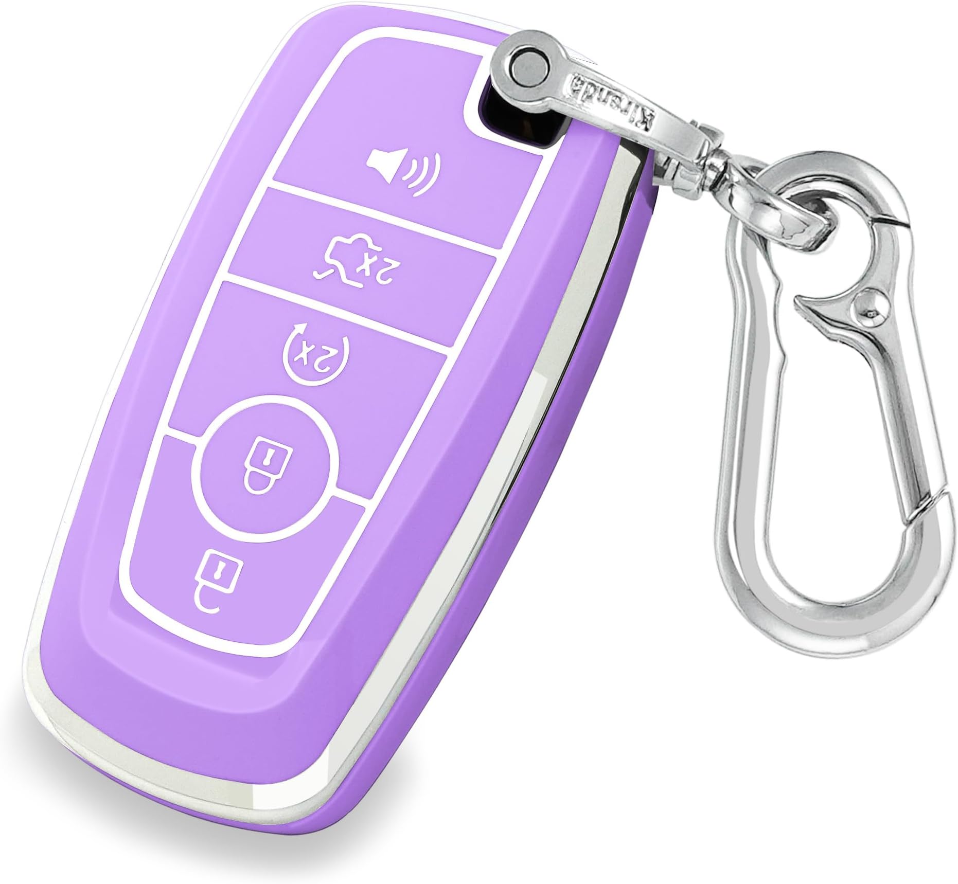 Key fob Cover case with metal Keychain Compatible with Ford,Soft TPU Key case fit Expedition for Mustang Fusion ect, Smart Remote key,5 Buttons Silver Purple