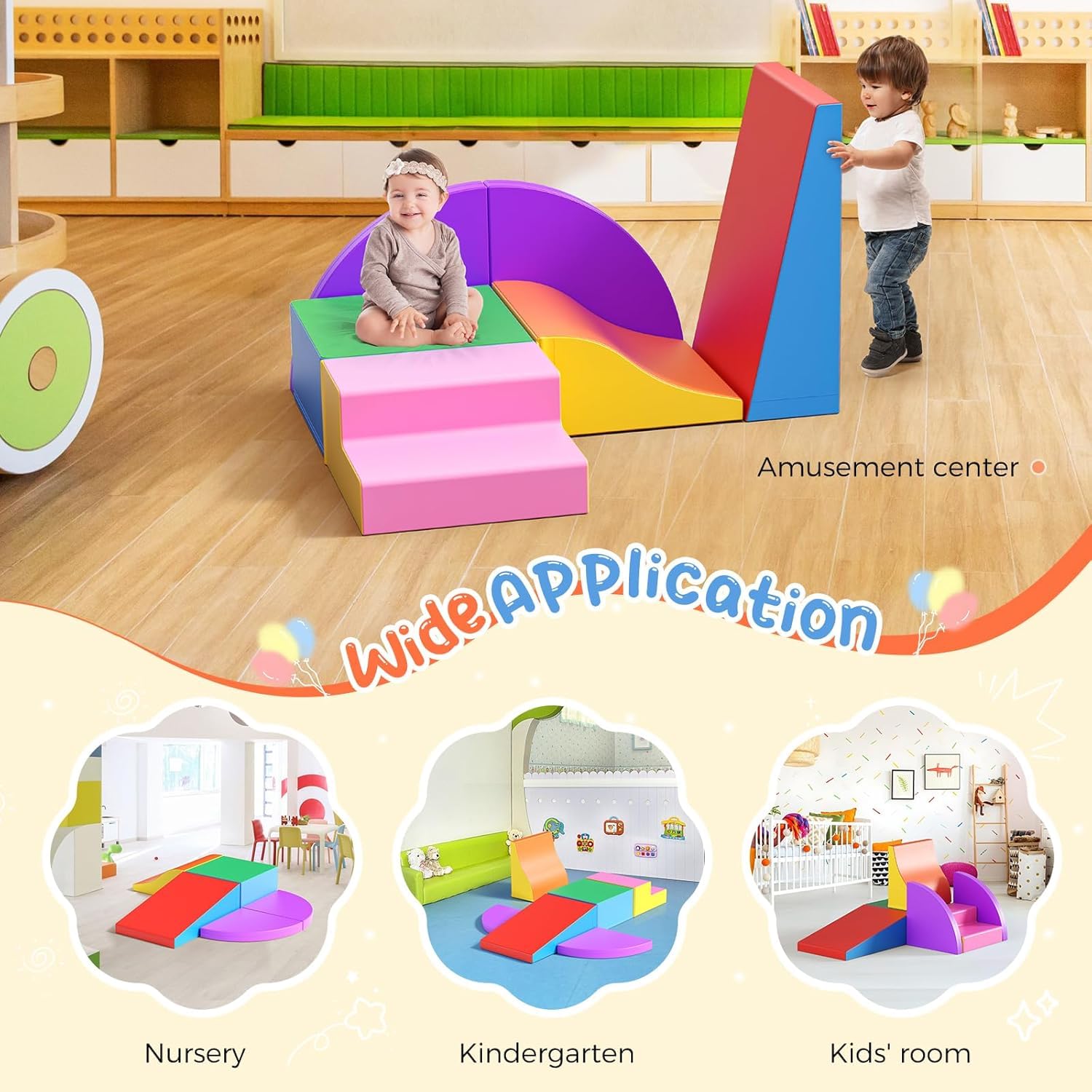 6-teilige Schaumstoff Kletterbausteine, Weiche Softbausteine mit Rutschfestem Bezug, Indoor Krabbellandschaft & Motorikspielzeug für Babys & Kleinkinder