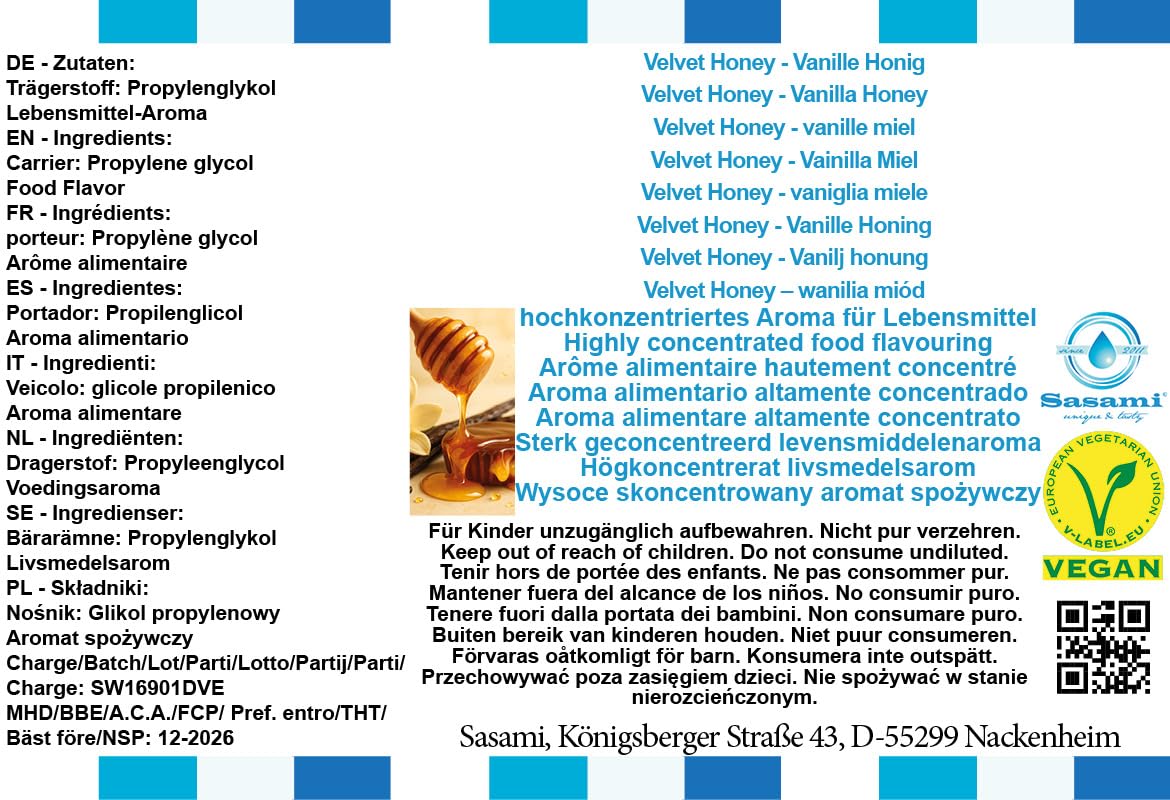 Velvet Honey – wanilia miód aromat koncentrat – Wegański – Sasami – 100ml