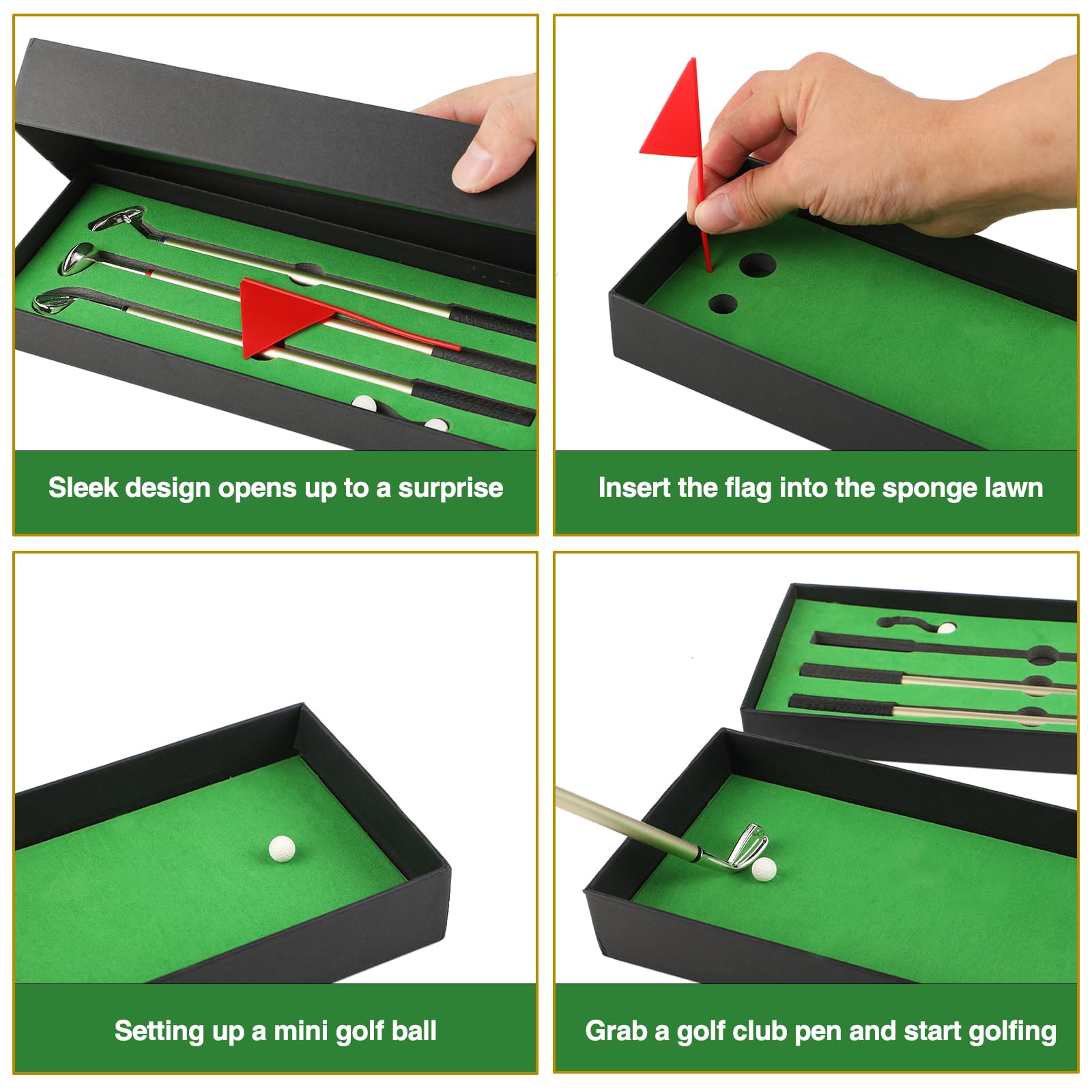 KITDAHOM Minigolf - Regalos Golf para Hombres - Bolígrafo Fidget, Set Bolígrafos Golf, 3 Bolígrafos Palo Golf, Mini Juegos Escritorio, Juguete Fidget, Ideal Fiestas, Regalos Oficina y Fans Golf