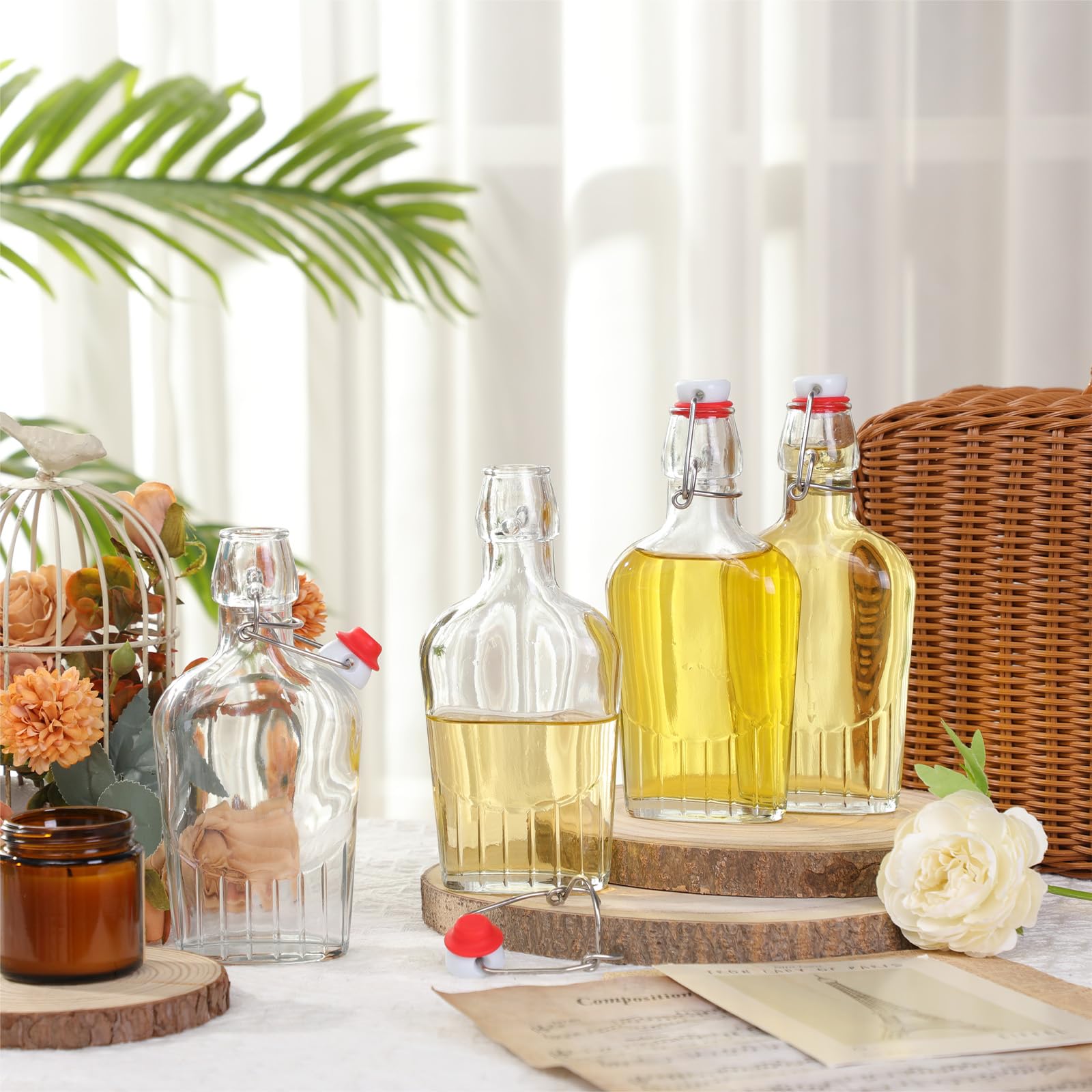 Jinei Whisky-Glasflaschen mit Bügelverschluss, Vanilleextrakt, für Herren, Likörflasche für hausgemachten Vanilleextrakt, Limoncello, Kombucha, Wasserkefirm, Weihnachtsgeschenk, Hochzeitsgeschenk, 227