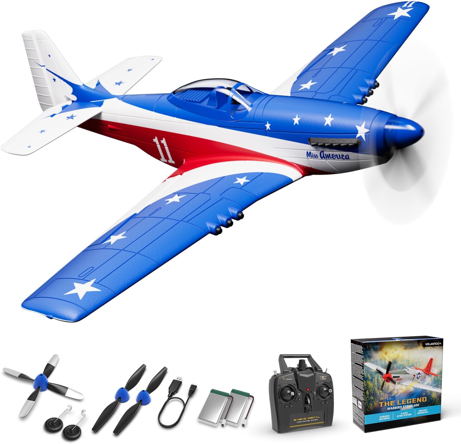 RC Plane, 4 Channel Remote Control Airplane P51d Mustang with Gyros, Aileron, Aerobatics, 3 Modes to Flys for Adults, Boys & Beginners (Multi Color)