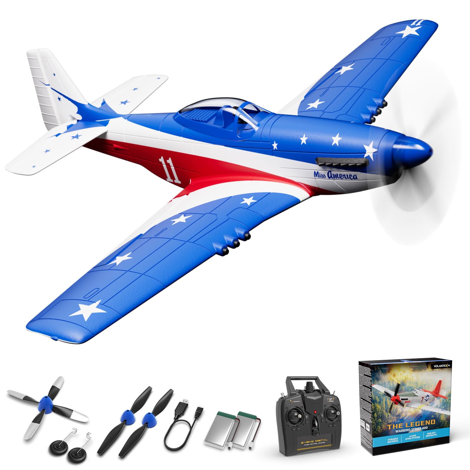 VOLANTEXRC RC Plane, 4 Channel Remote Control Airplane P51d Mustang with Gyros, Aileron, Aerobatics, 3 Modes to Flys for Adults, Boys & Beginners (Multi Color)