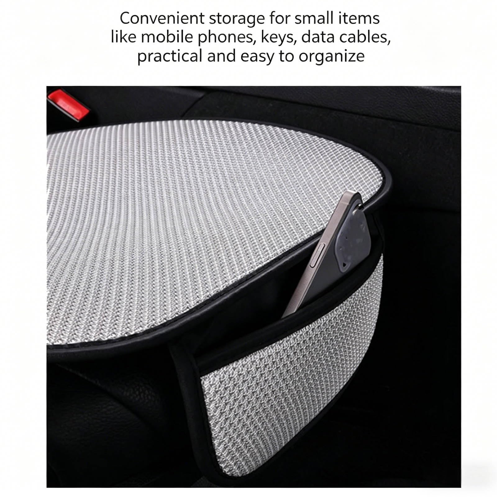 Cuscino per Sedile Auto Seta di Ghiaccio per Toyota RAV4 2020-2023, Traspirante Cuscino Rinfrescante per Sedile Auto con Tasca,Beige Front And Back